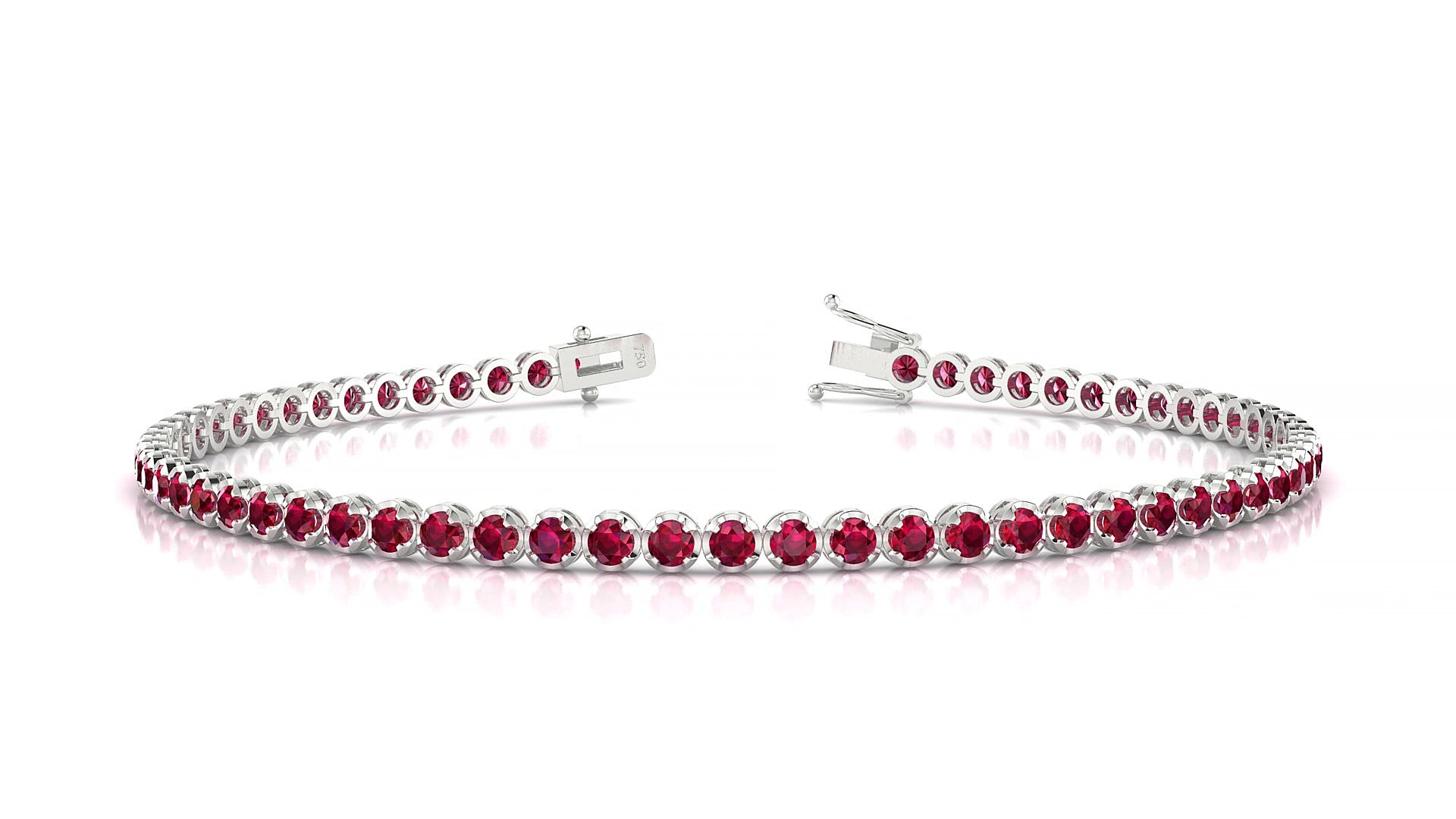 Bengal | 18k White Gold 2 mm Round Natural Ruby 15 cm Tennis Bracelet