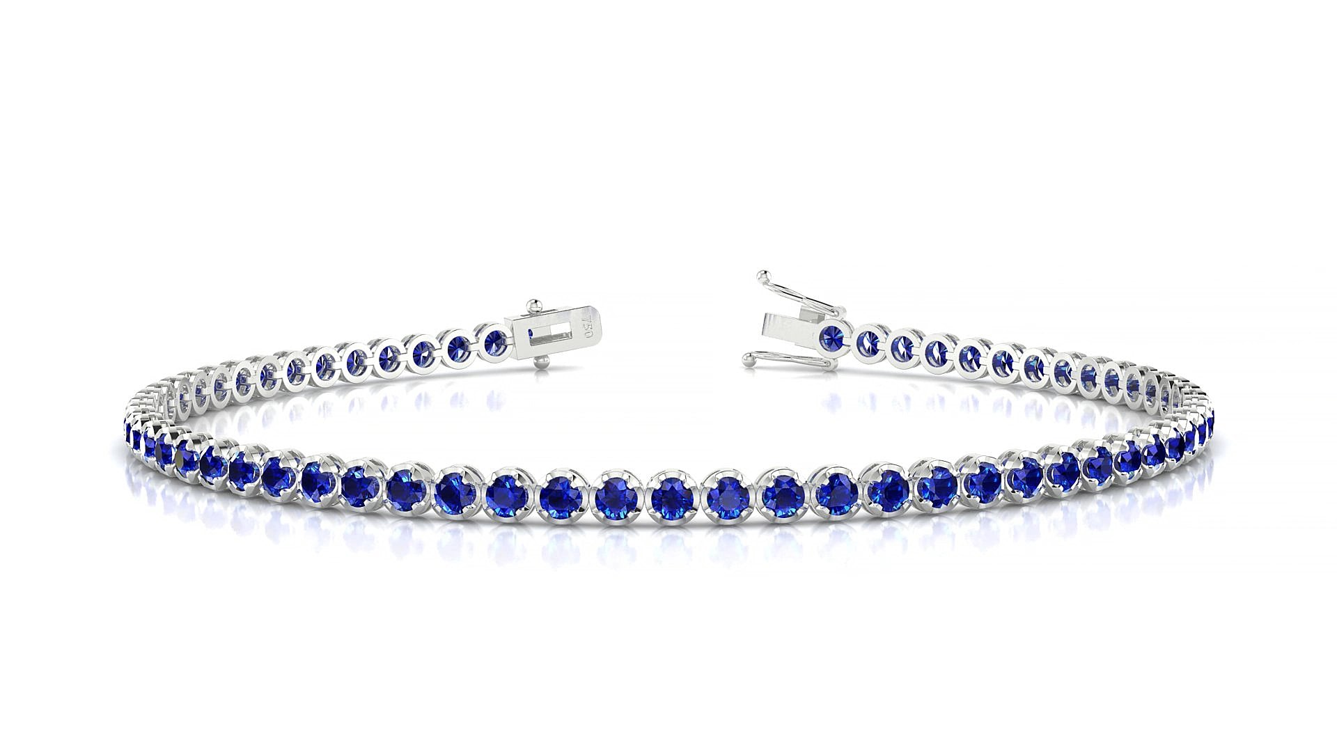 Bengal | 18k White Gold 2 mm Round Natural Sapphire 18 cm Tennis Bracelet