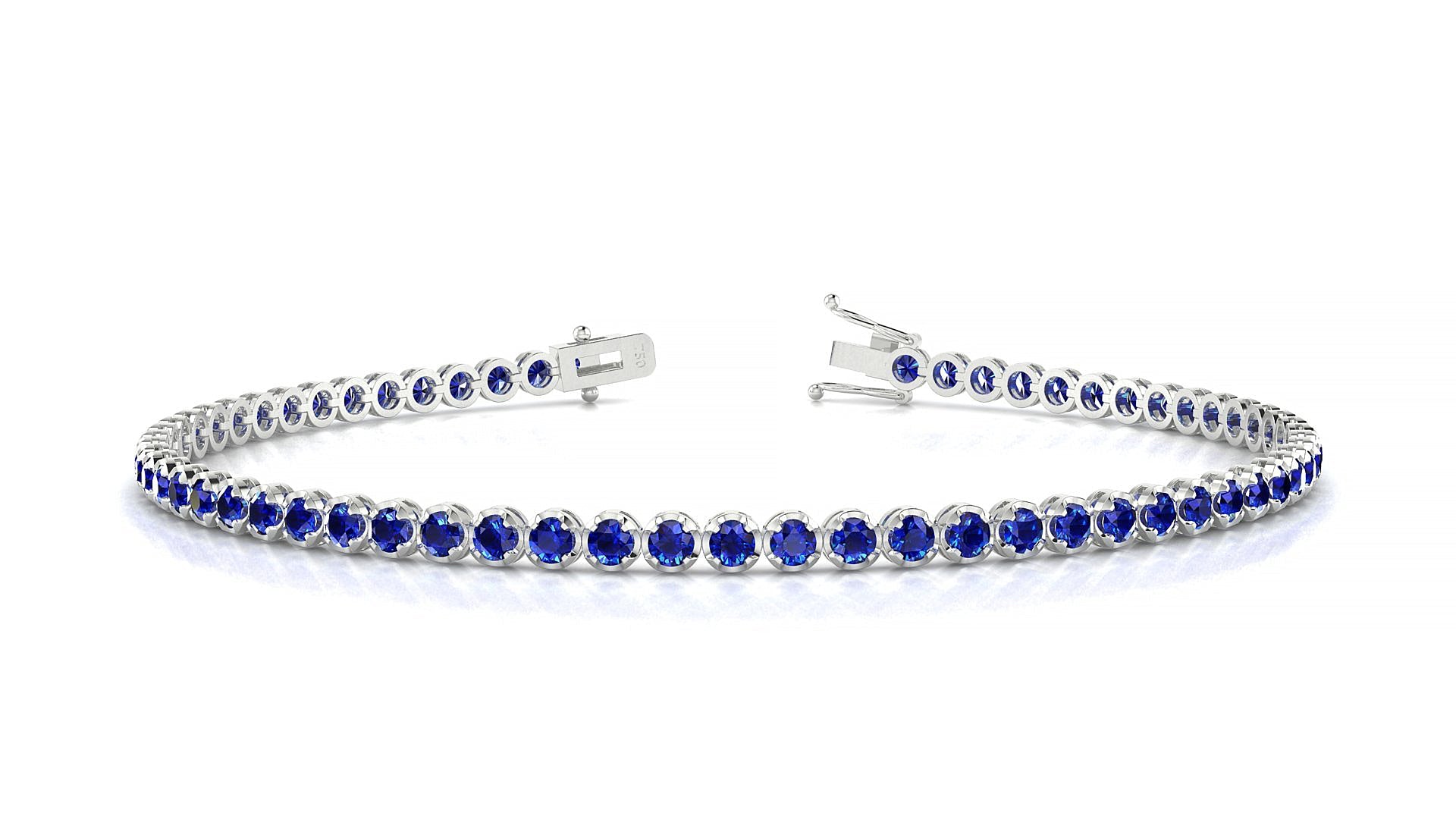 Bengal | 18k White Gold 2 mm Round Natural Sapphire Tennis Bracelet