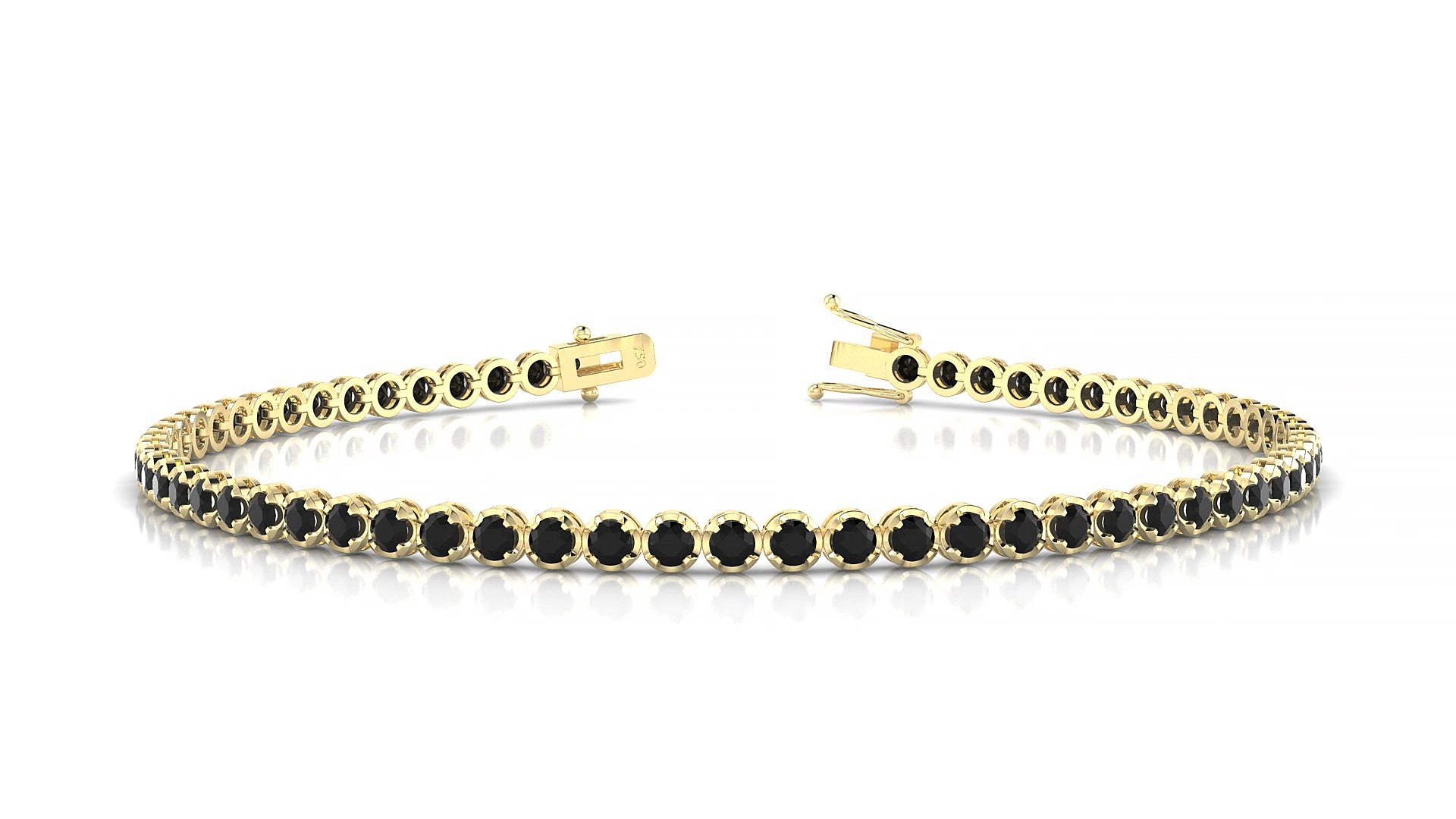 Bengal | 18k Yellow Gold 2 mm Round Natural Black Diamond 18 cm Tennis Bracelet