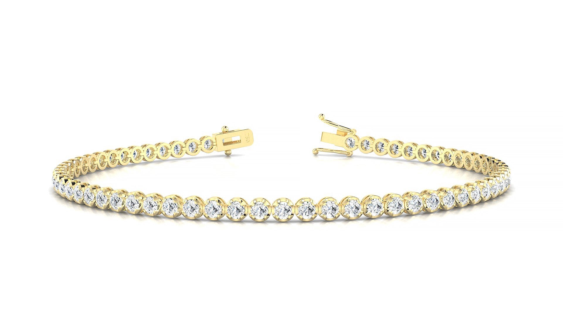 Bengal | 18k Yellow Gold 2 mm Round Natural Diamond Tennis Bracelet