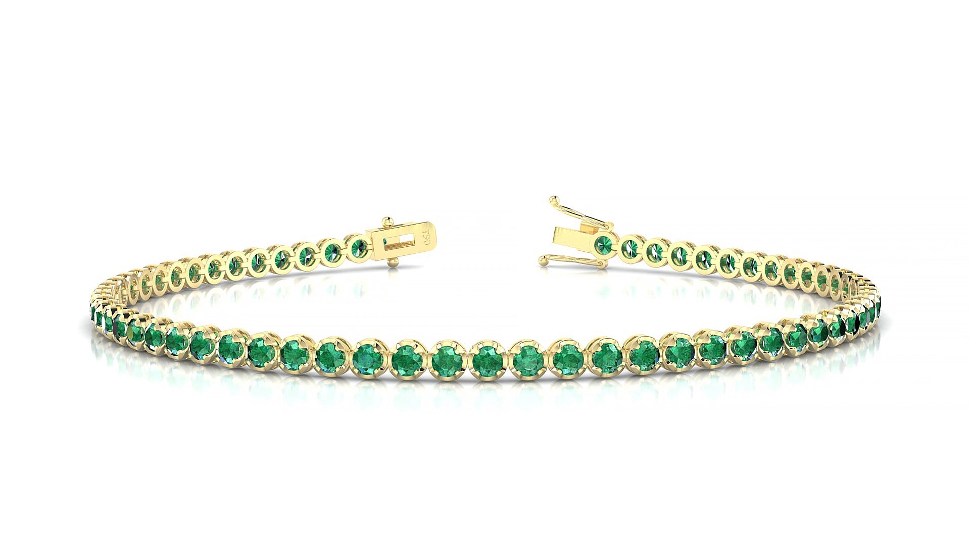 Bengal | 18k Yellow Gold 2 mm Round Natural Emerald 15 cm Tennis Bracelet