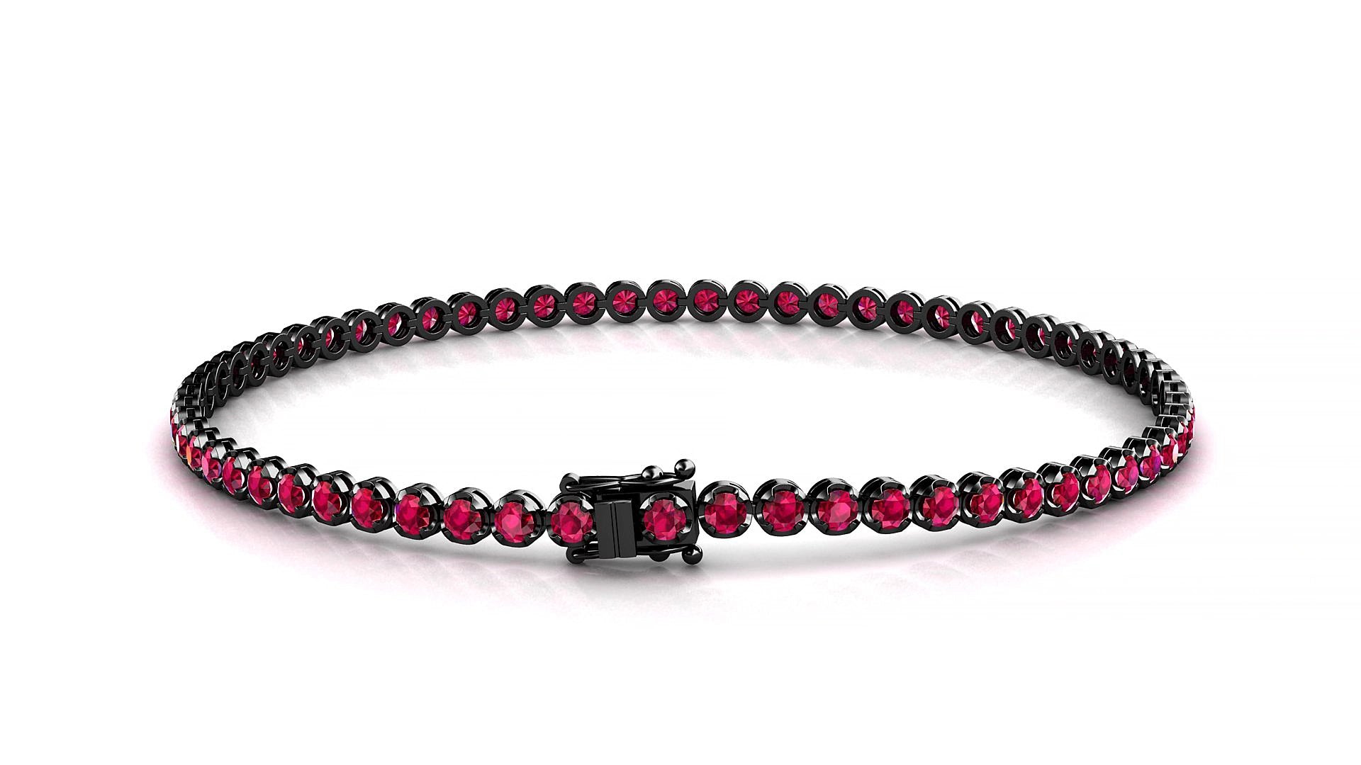 Bengal | 18k Black Gold 2 mm Round Natural Ruby 18 cm Tennis Bracelet
