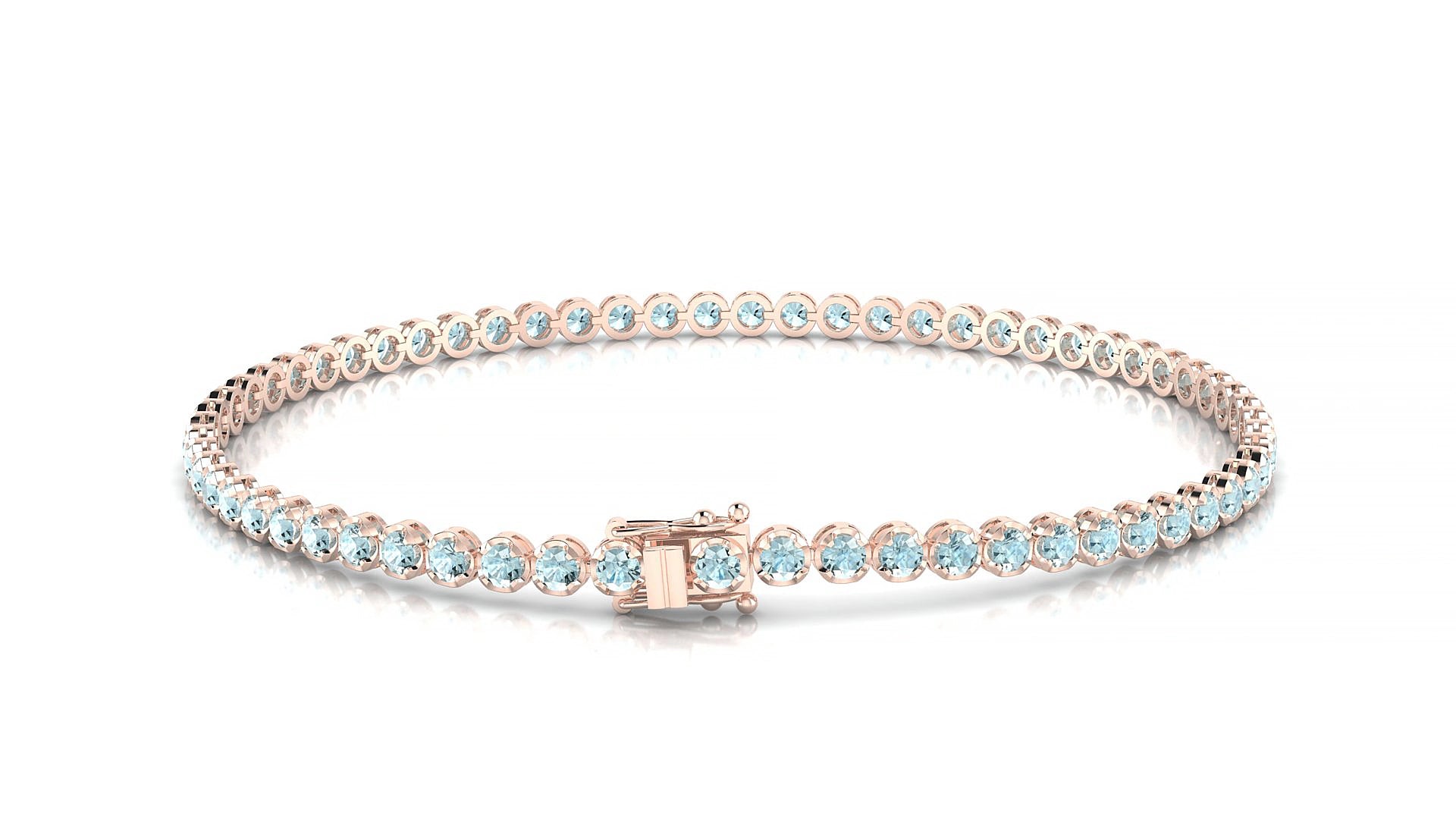 Bengal | 18k Rose Gold 2 mm Round Natural Aquamarine 18 cm Tennis Bracelet