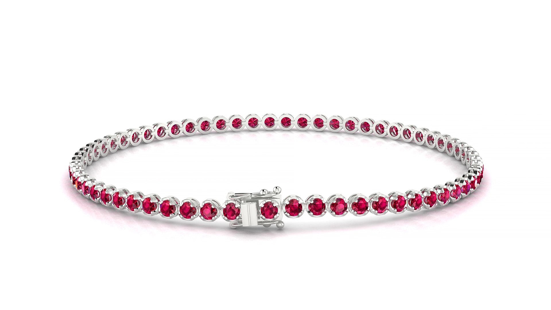 Bengal | 18k White Gold 2 mm Round Natural Ruby 15 cm Tennis Bracelet