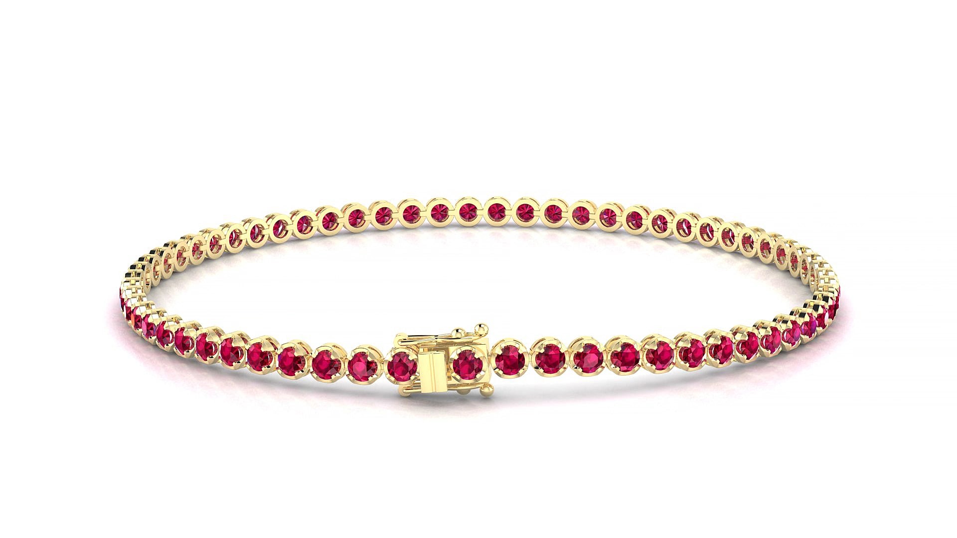 Bengal | 18k Yellow Gold 2 mm Round Natural Ruby 15 cm Tennis Bracelet