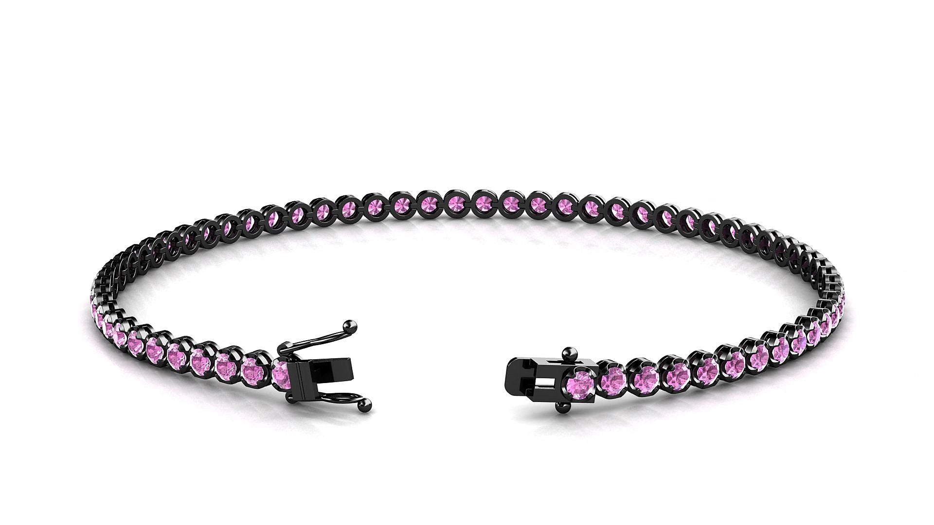 Bengal | 18k Black Gold 2 mm Round Natural Pink Sapphire 18 cm Tennis Bracelet