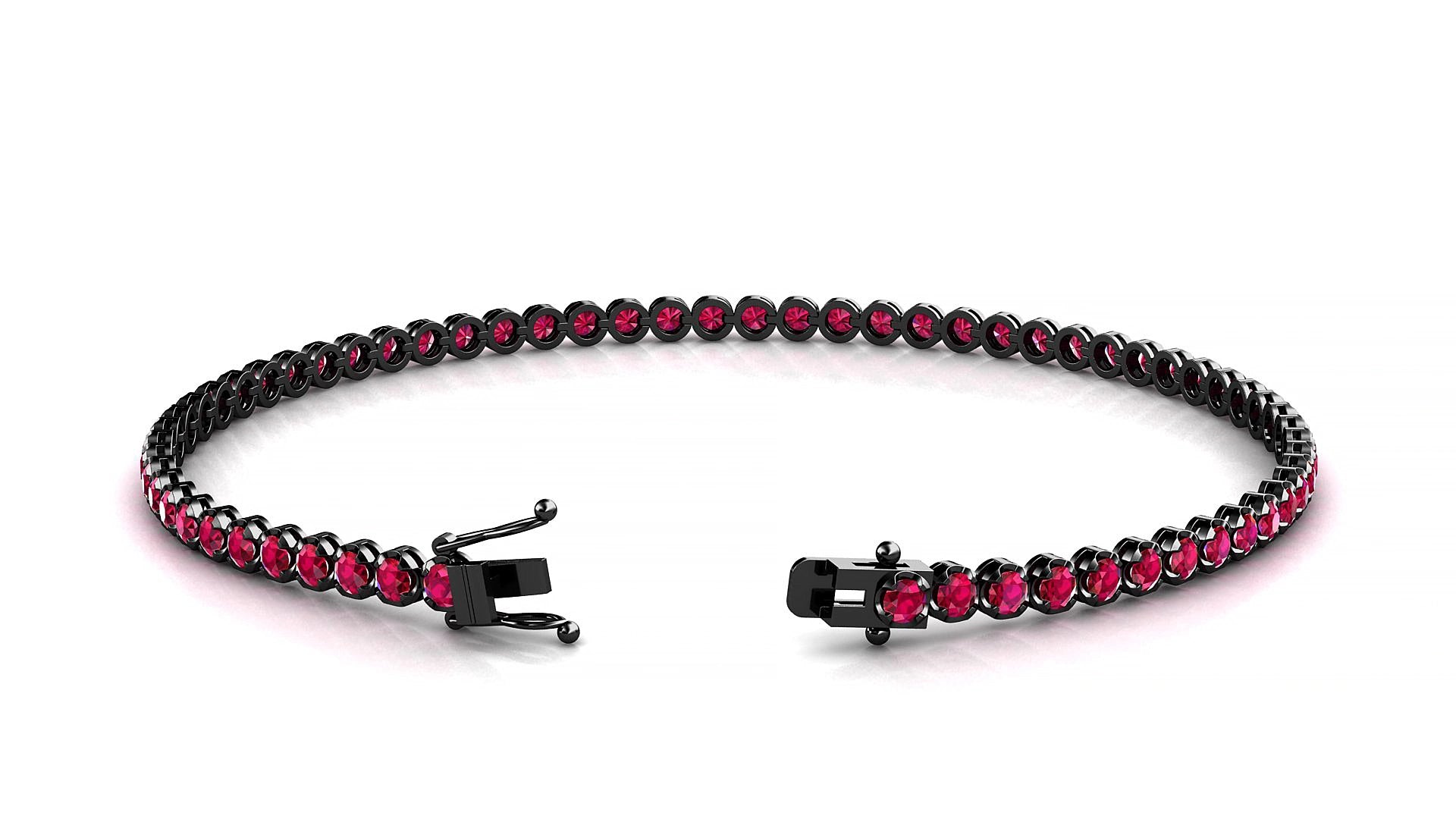 Bengal | 18k Black Gold 2 mm Round Natural Ruby 15 cm Tennis Bracelet