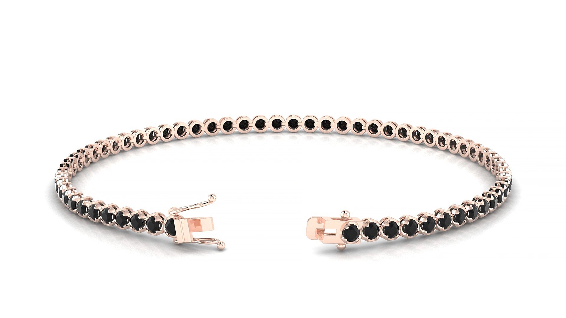 Bengal | 18k Rose Gold 2 mm Round Natural Black Diamond 20 cm Tennis Bracelet