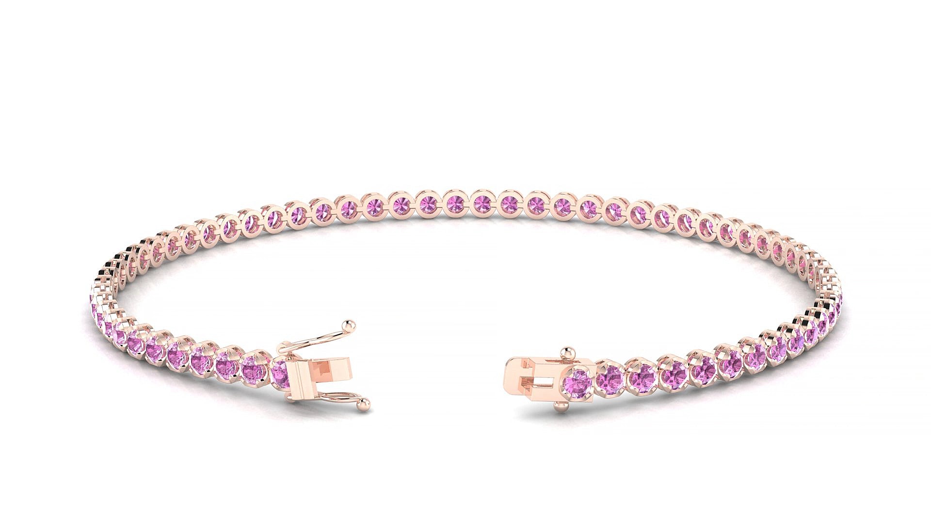 Bengal | 18k Rose Gold 2 mm Round Natural Pink Sapphire 15 cm Tennis Bracelet