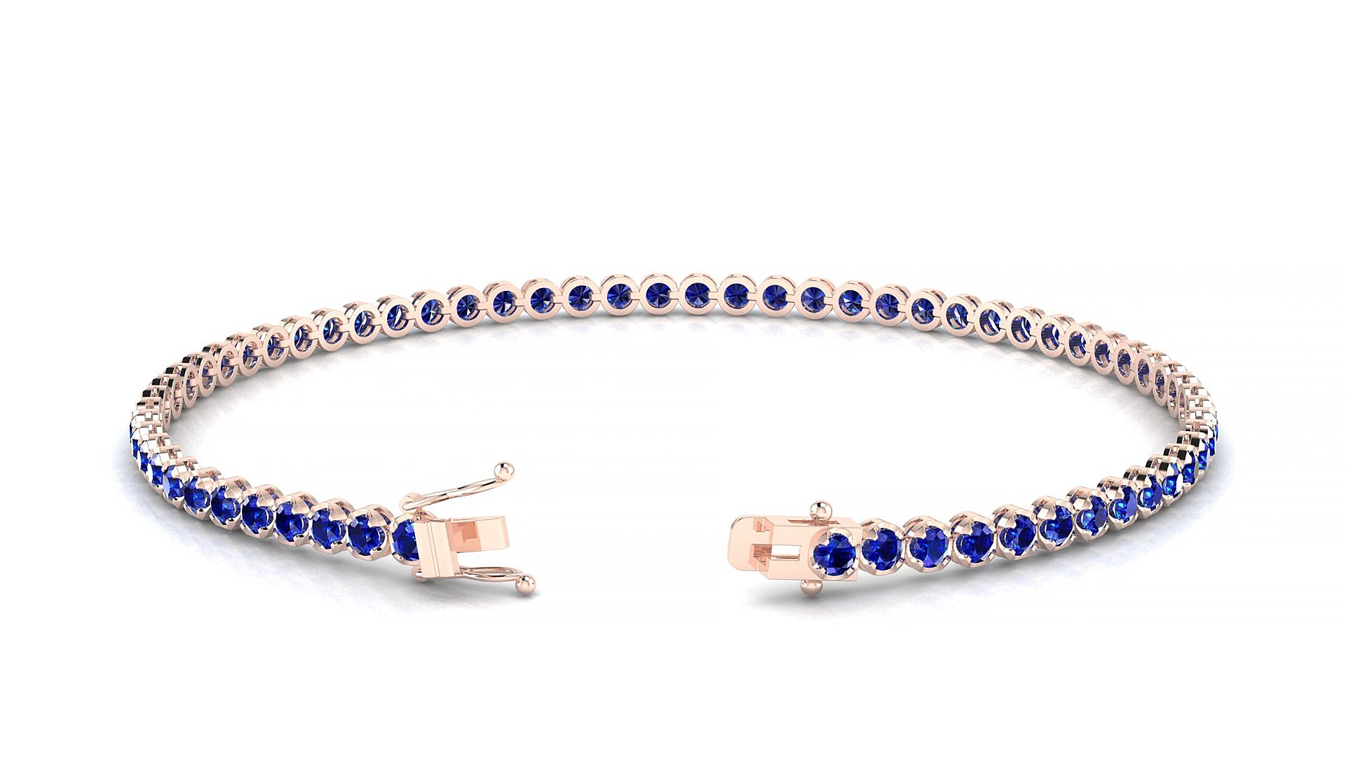 Bengal | 18k Rose Gold 2 mm Round Natural Sapphire 20 cm Tennis Bracelet