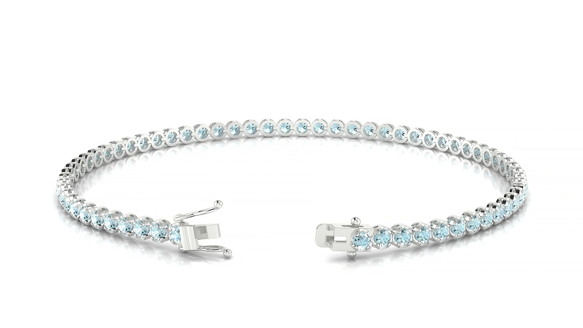 Bengal | 18k White Gold 2 mm Round Natural Aquamarine Tennis Bracelet