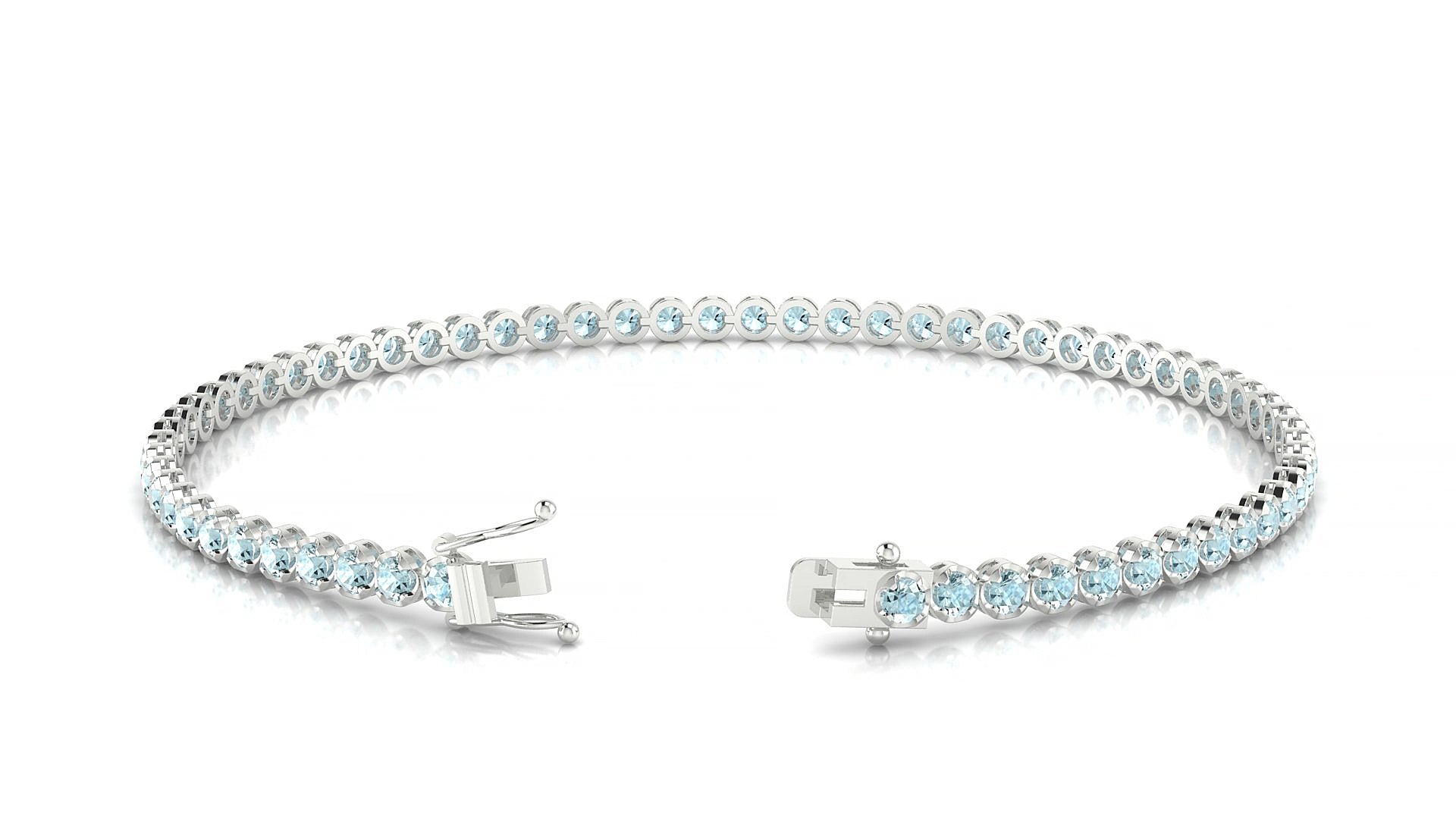 Bengal | 18k White Gold 2 mm Round Natural Aquamarine 15 cm Tennis Bracelet
