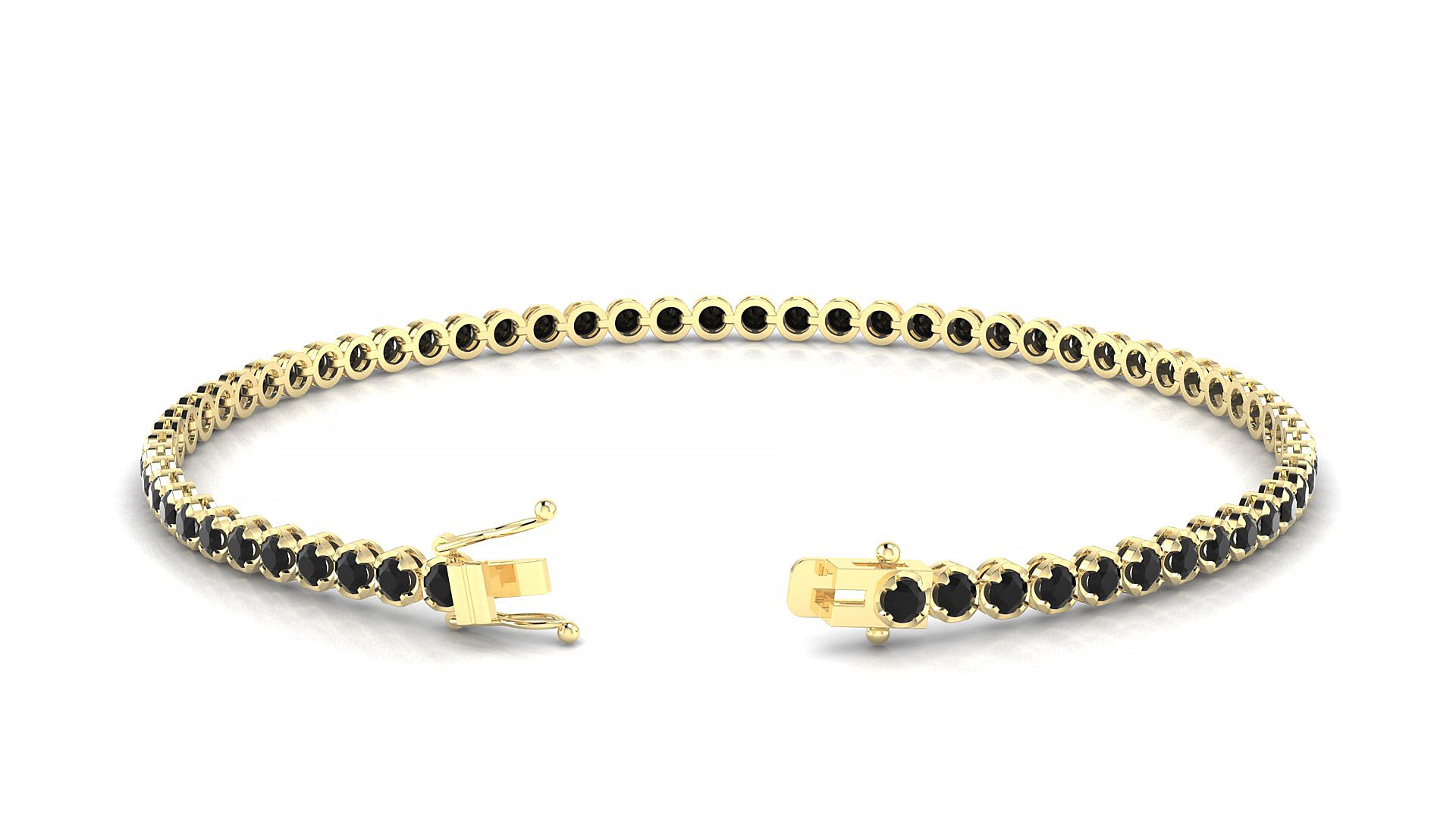 Bengal | 18k Yellow Gold 2 mm Round Natural Black Diamond Tennis Bracelet