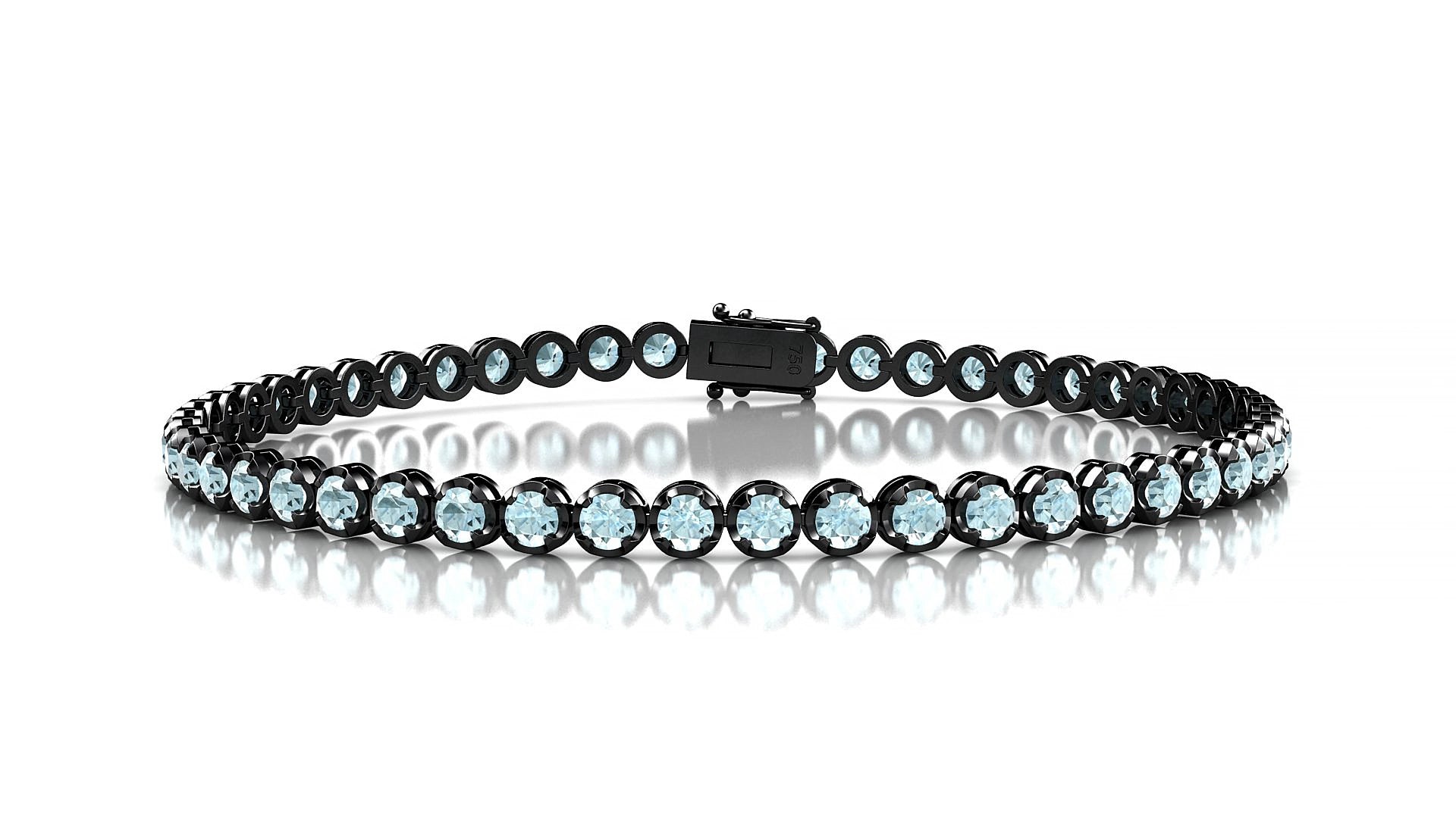 Bengal | 18k Black Gold 2.5 mm Round Natural Aquamarine 18 cm Tennis Bracelet