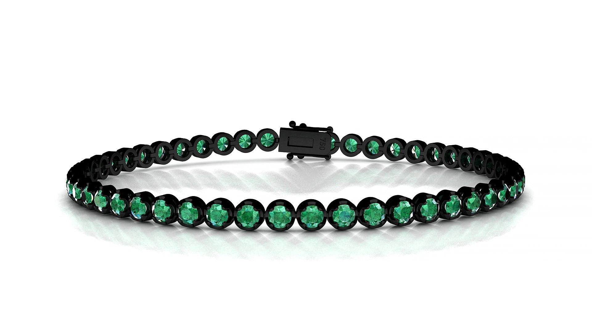 Bengal | 18k Black Gold 2.5 mm Round Natural Emerald 18 cm Tennis Bracelet
