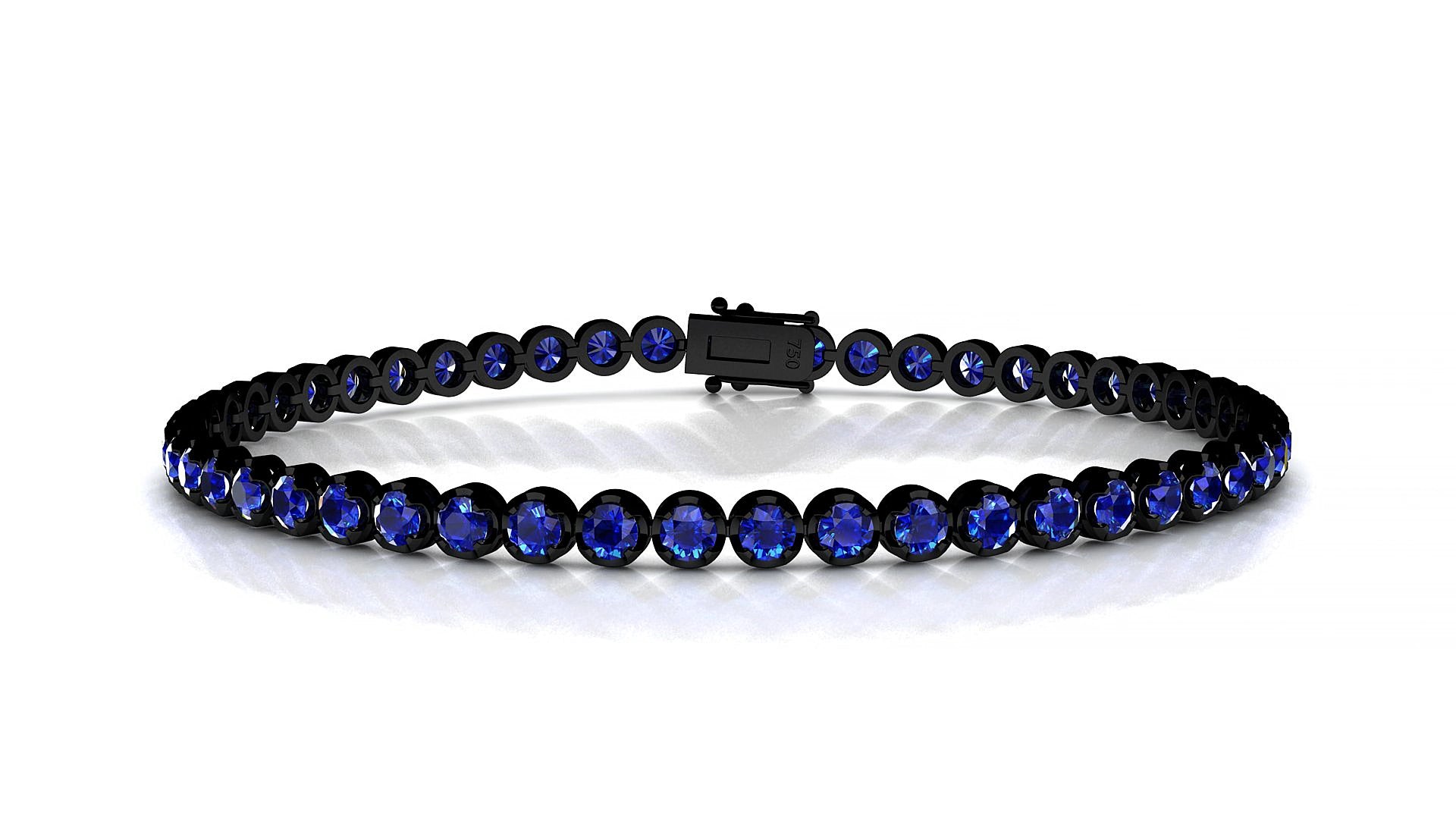Bengal | 18k Black Gold 2.5 mm Round Natural Sapphire 15 cm Tennis Bracelet