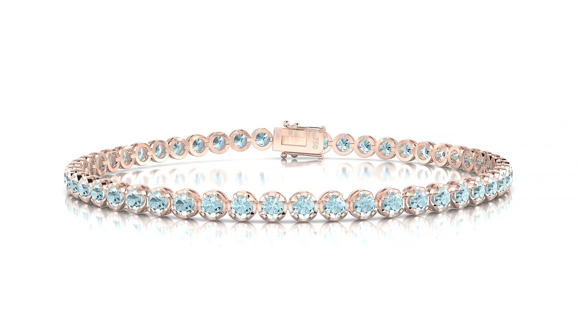 Bengal | 18k Rose Gold 2.5 mm Round Natural Aquamarine 18 cm Tennis Bracelet