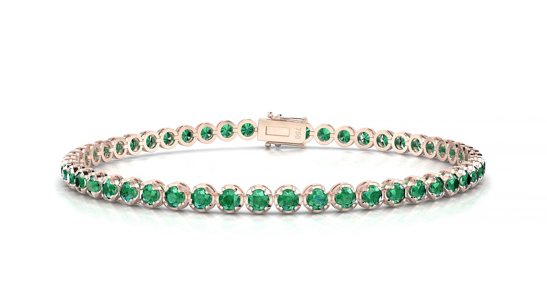 Bengal | 18k Rose Gold 2.5 mm Round Natural Emerald 15 cm Tennis Bracelet