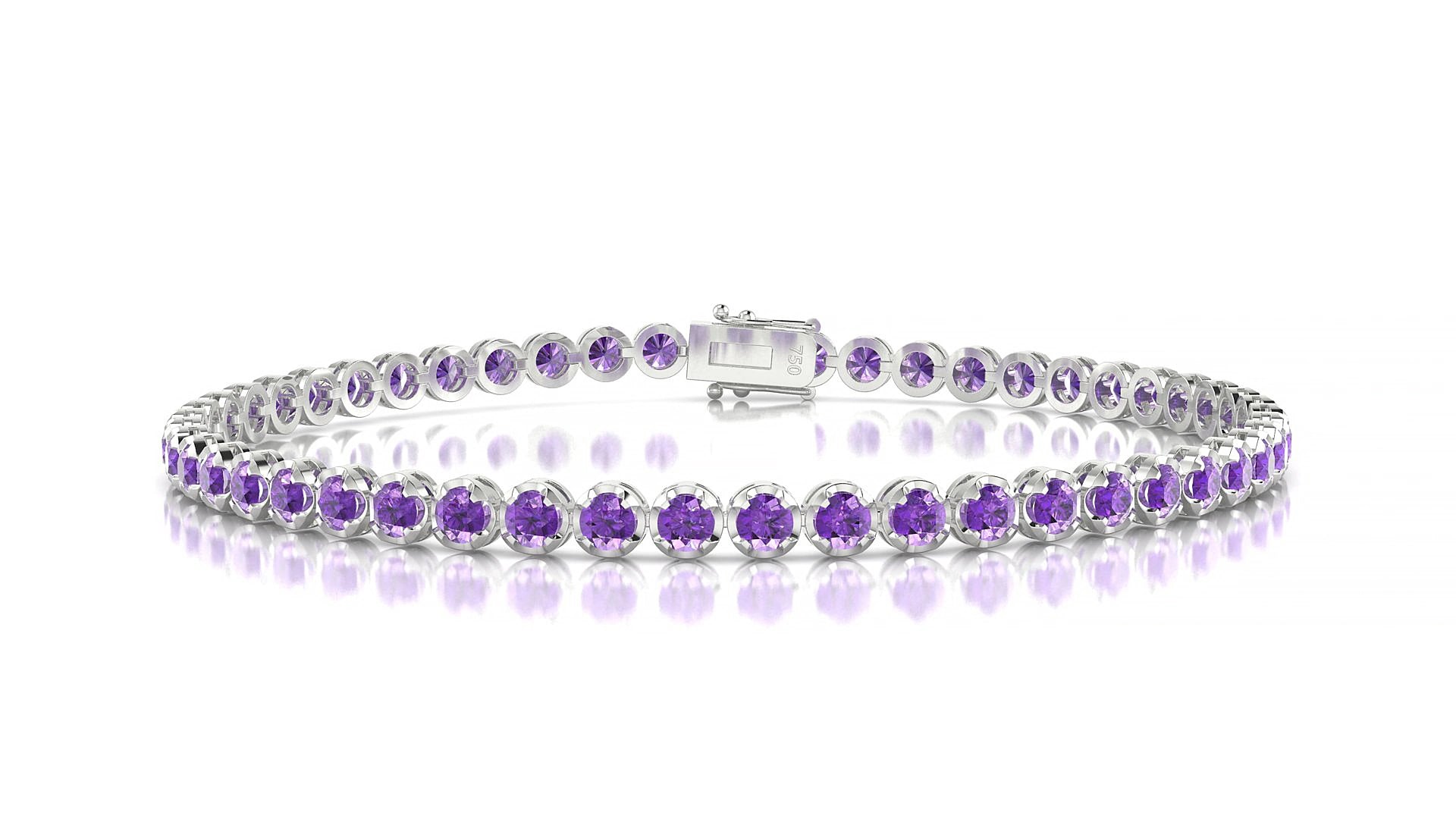 Bengal | 18k White Gold 2.5 mm Round Natural Amethyst 15 cm Tennis Bracelet
