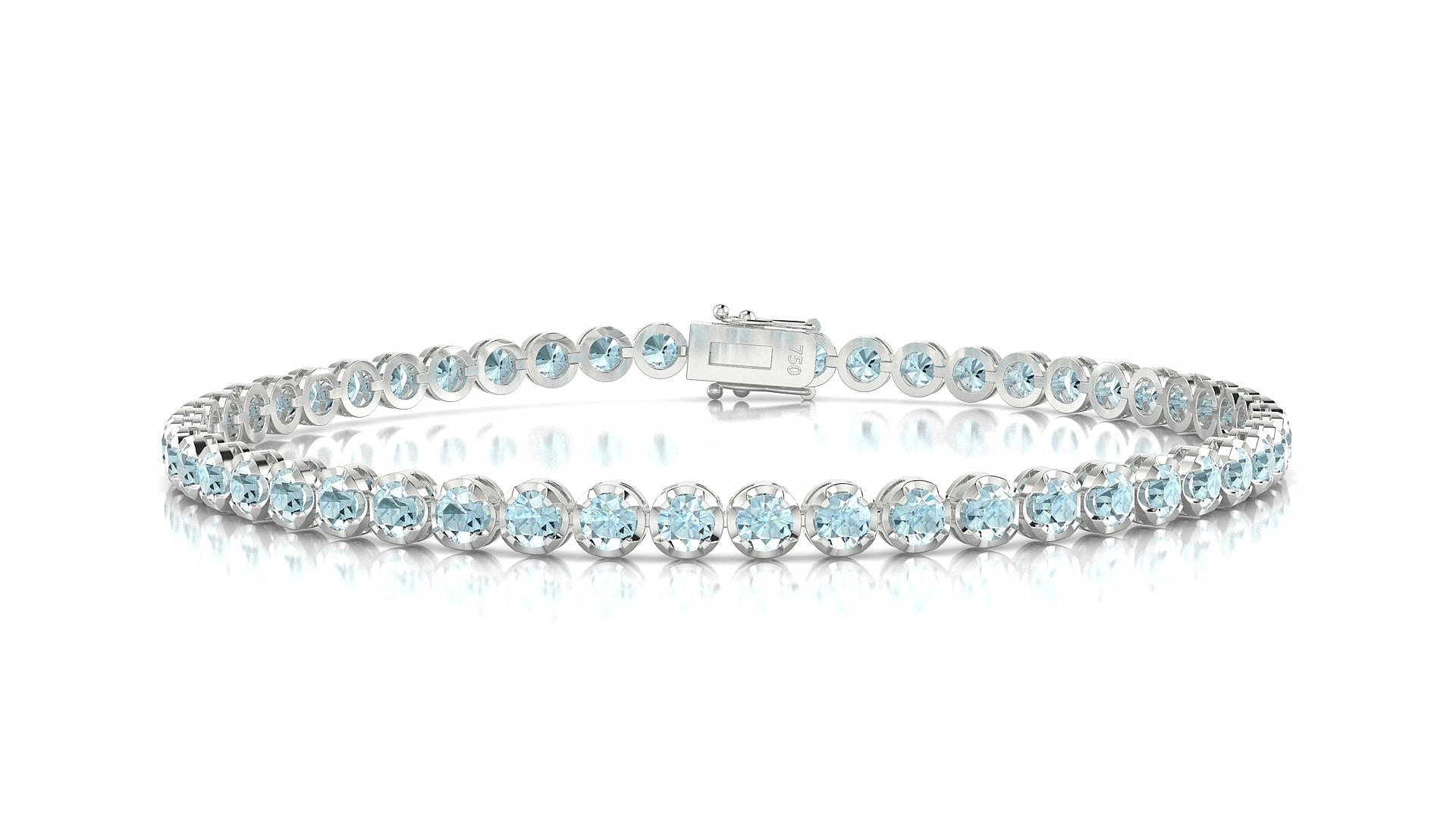 Bengal | 18k White Gold 2.5 mm Round Natural Aquamarine 16 cm Tennis Bracelet