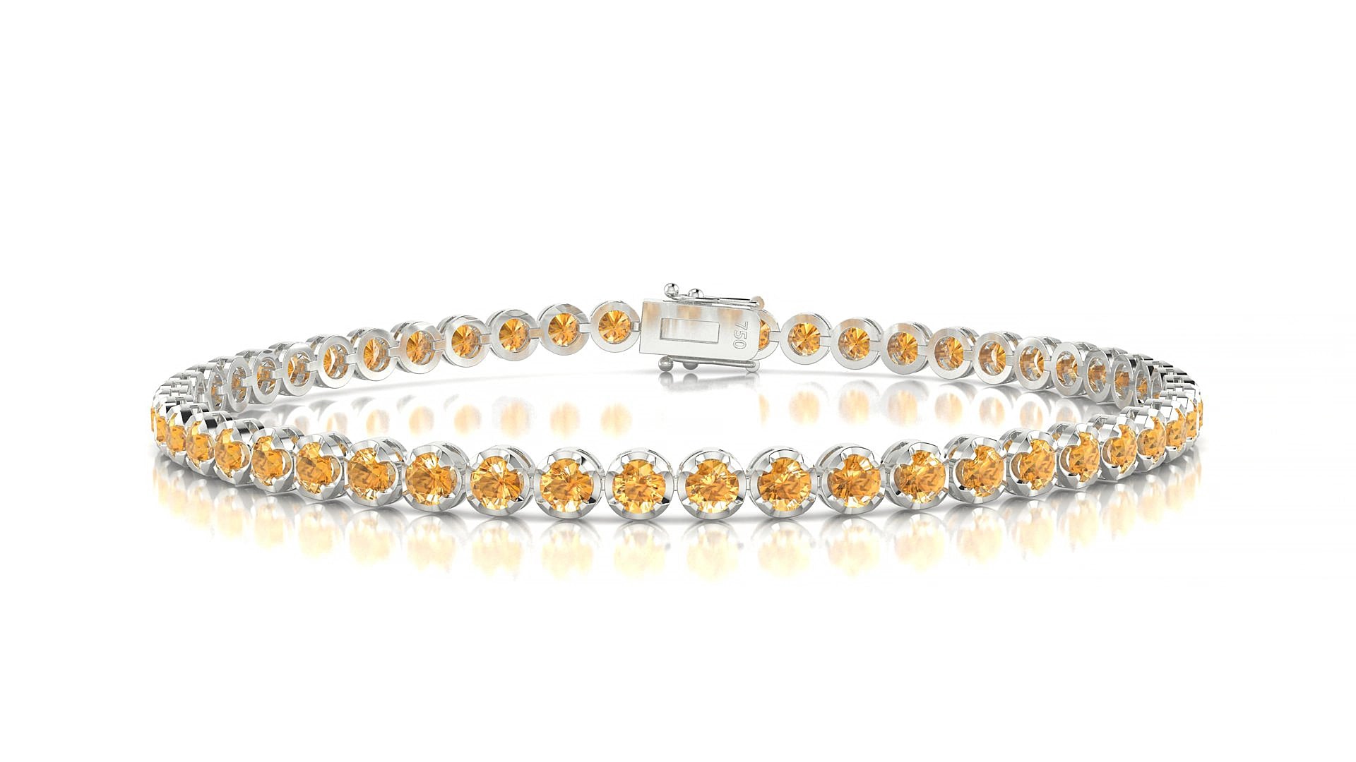 Bengal | 18k White Gold 2.5 mm Round Natural Citrine 15 cm Tennis Bracelet