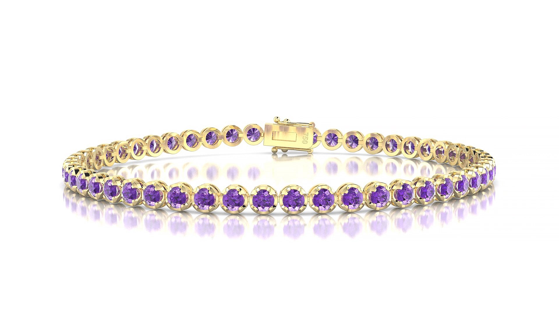 Bengal | 18k Yellow Gold 2.5 mm Round Natural Amethyst 15 cm Tennis Bracelet