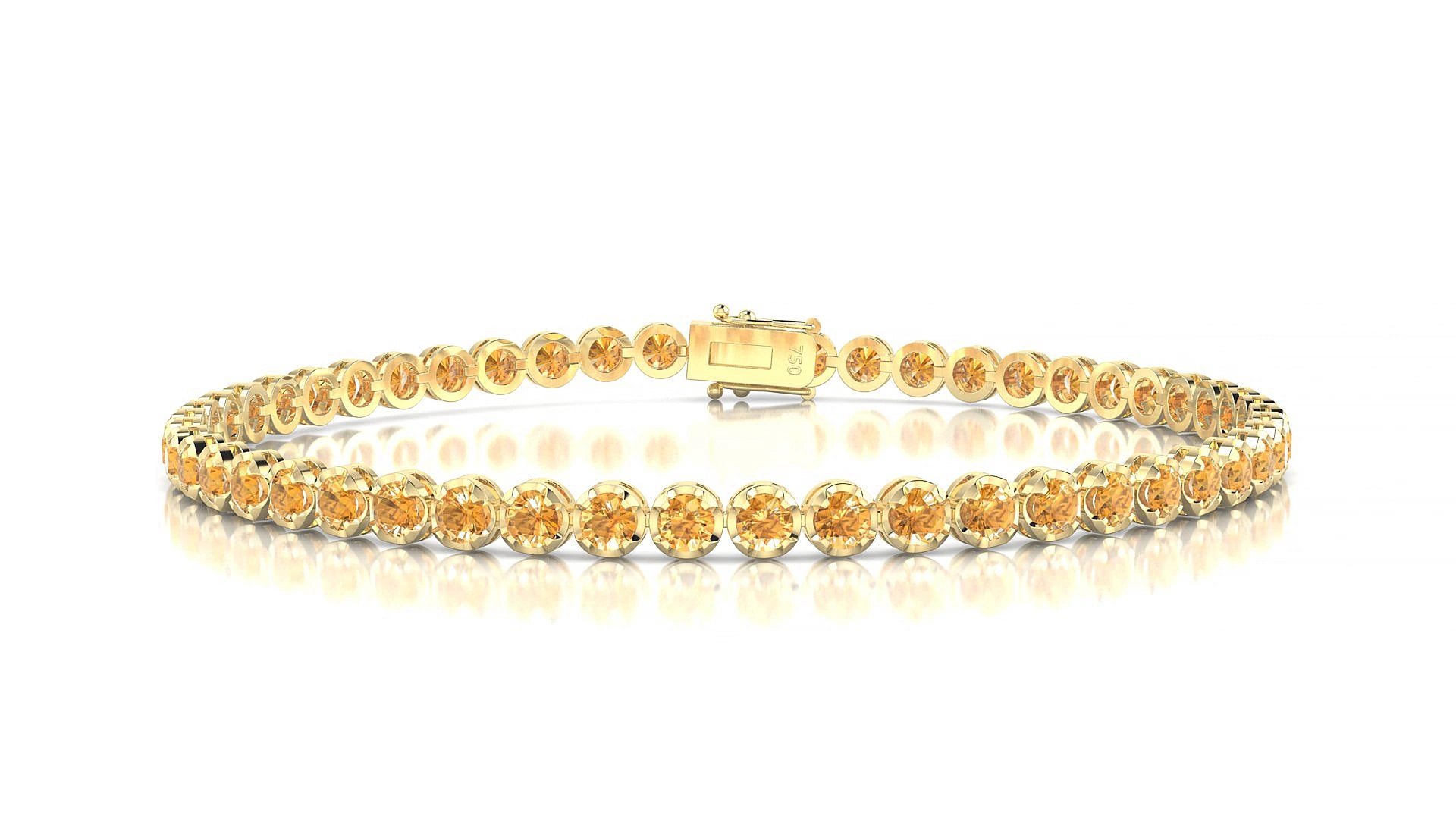 Bengal | 18k Yellow Gold 2.5 mm Round Natural Citrine 15 cm Tennis Bracelet