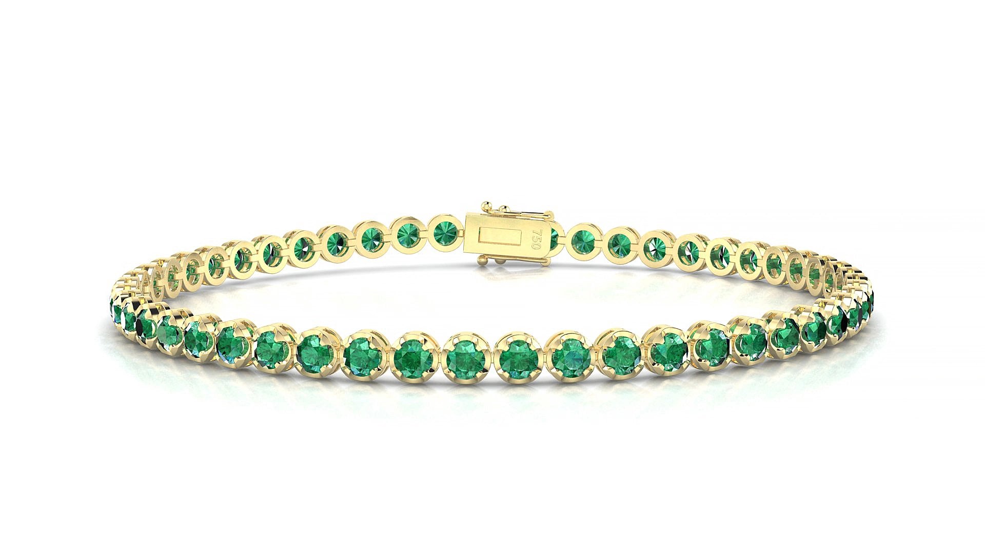 Bengal | 18k Yellow Gold 2.5 mm Round Natural Emerald 18 cm Tennis Bracelet