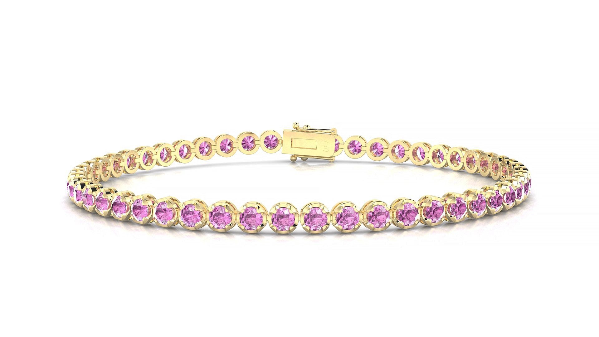 Bengal | 18k Yellow Gold 2.5 mm Round Natural Pink Sapphire Tennis Bracelet