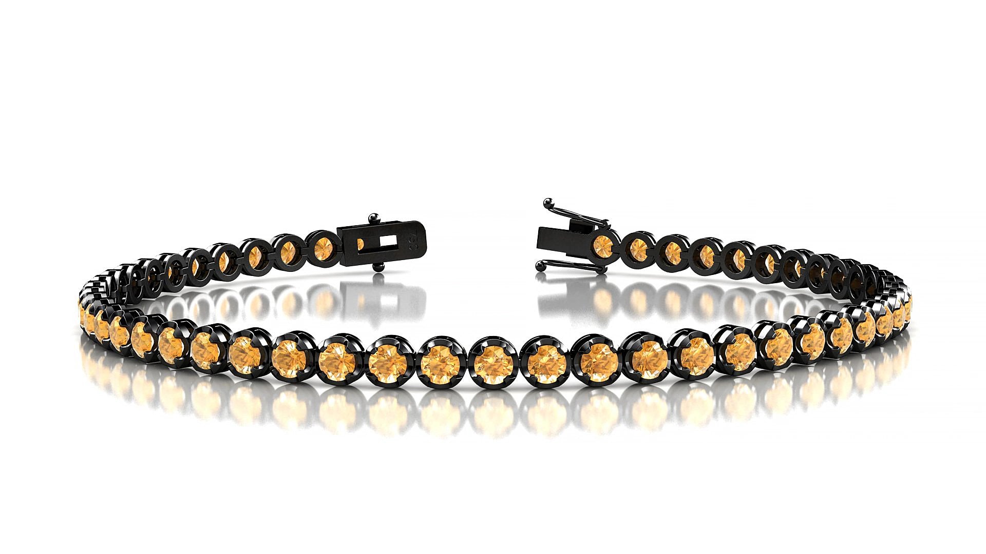 Bengal | 18k Black Gold 2.5 mm Round Natural Citrine 18 cm Tennis Bracelet