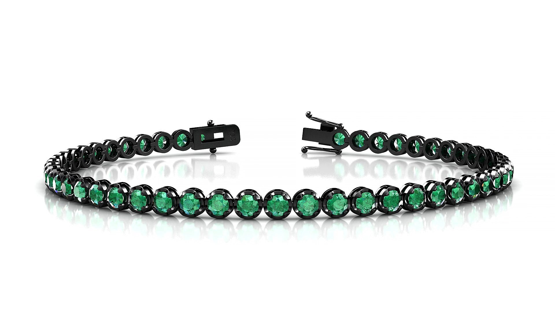 Bengal | 18k Black Gold 2.5 mm Round Natural Emerald 15 cm Tennis Bracelet