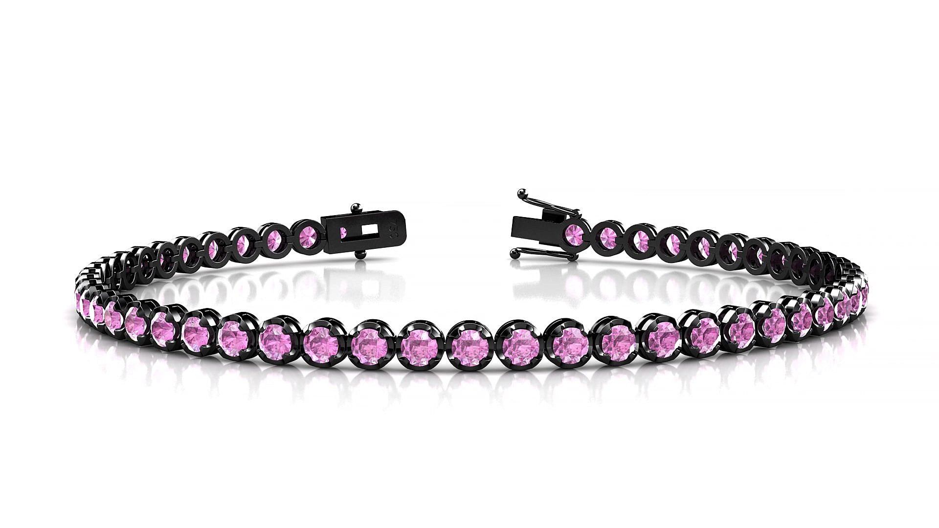 Bengal | 18k Black Gold 2.5 mm Round Natural Pink Sapphire 18 cm Tennis Bracelet