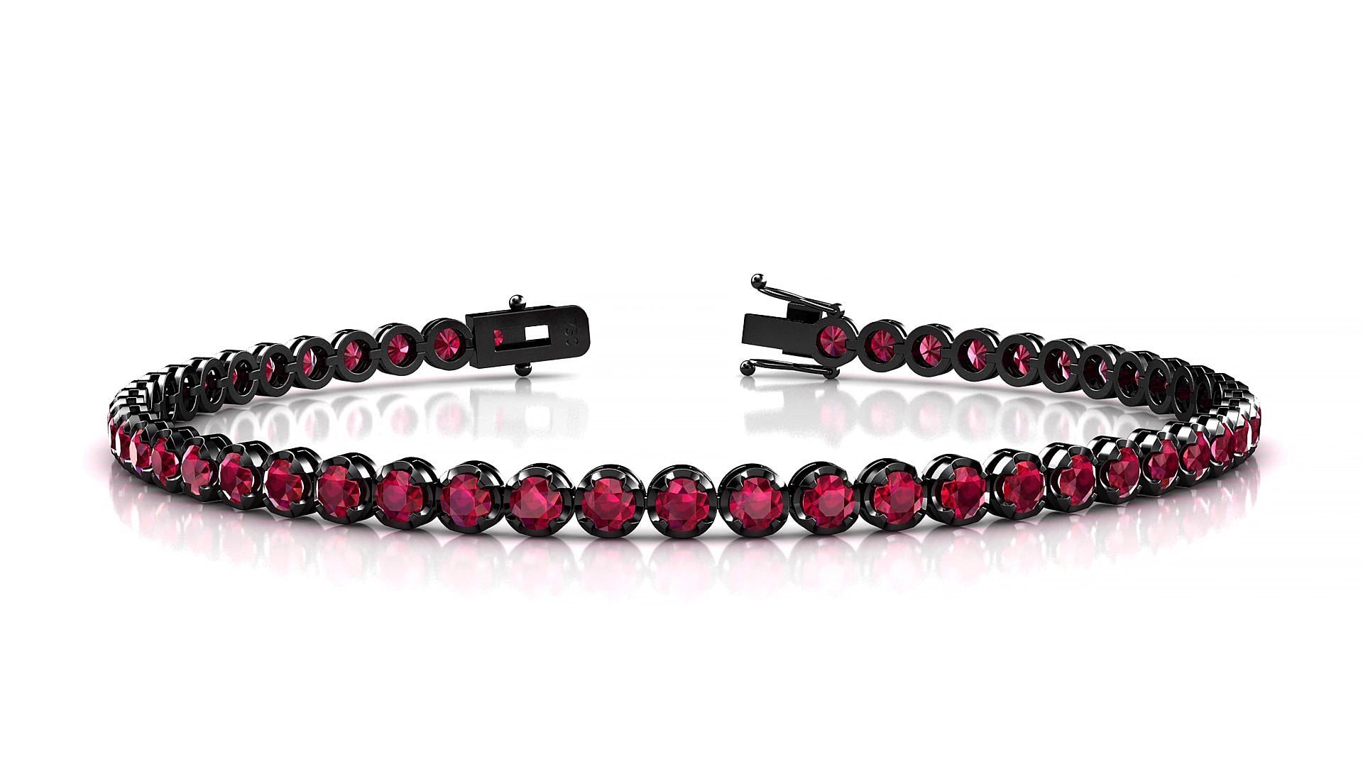 Bengal | 18k Black Gold 2.5 mm Round Natural Ruby 15 cm Tennis Bracelet