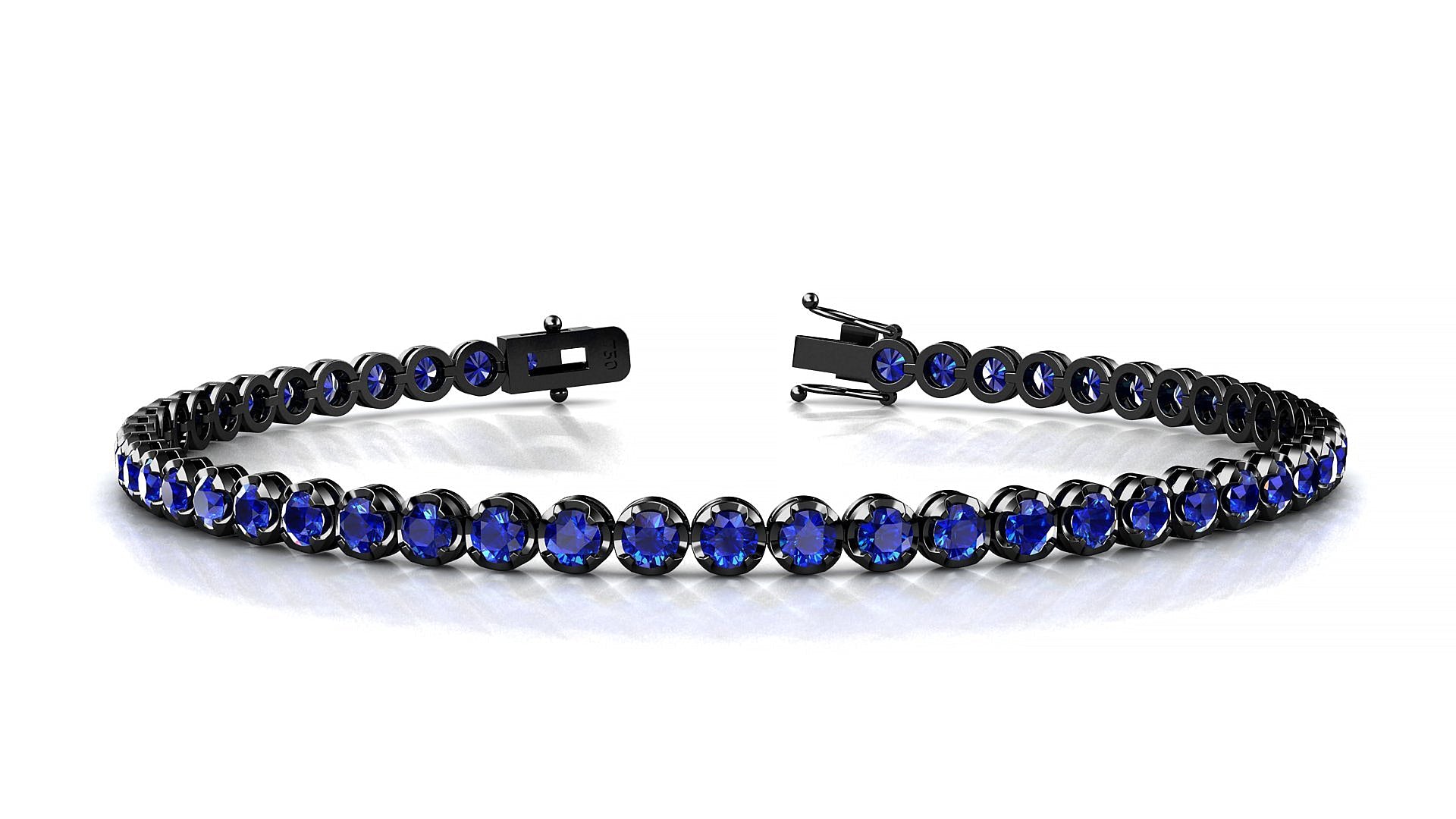 Bengal | 18k Black Gold 2.5 mm Round Natural Sapphire Tennis Bracelet