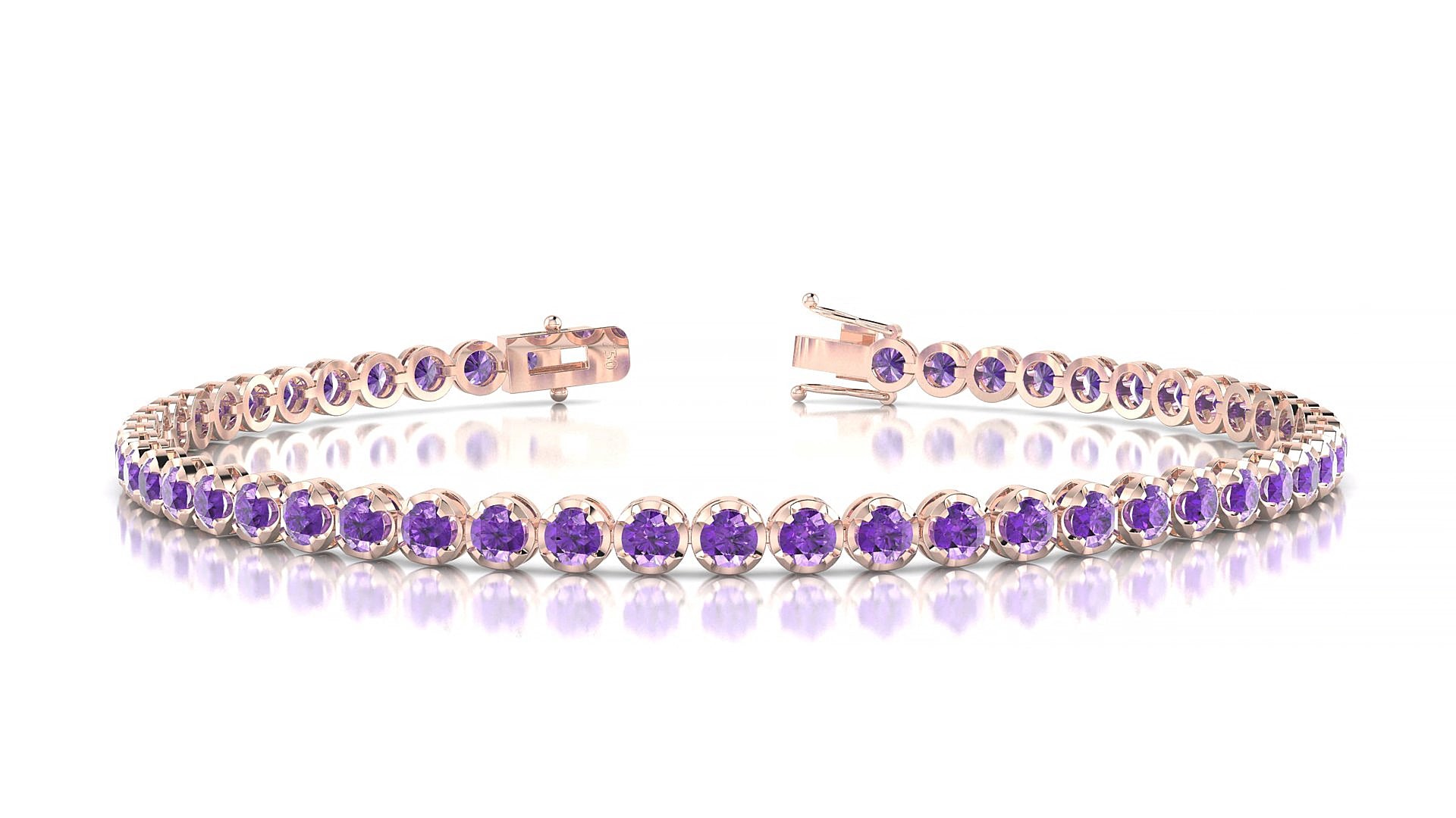 Bengal | 18k Rose Gold 2.5 mm Round Natural Amethyst 16 cm Tennis Bracelet