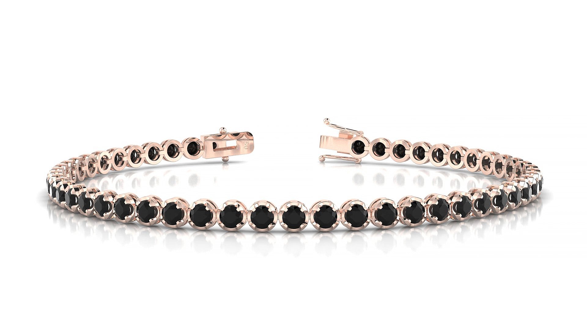 Bengal | 18k Rose Gold 2.5 mm Round Natural Black Diamond 15 cm Tennis Bracelet