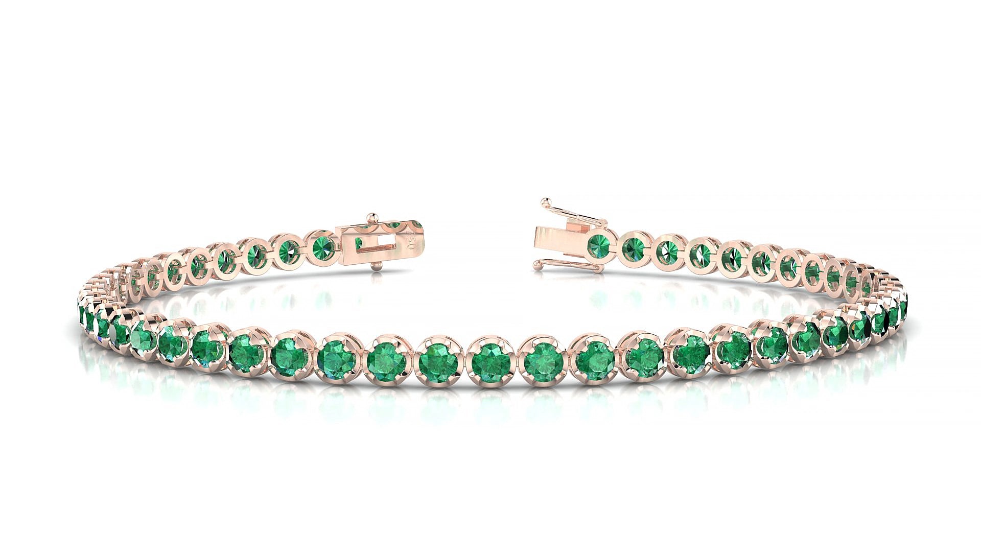 Bengal | 18k Rose Gold 2.5 mm Round Natural Emerald 18 cm Tennis Bracelet