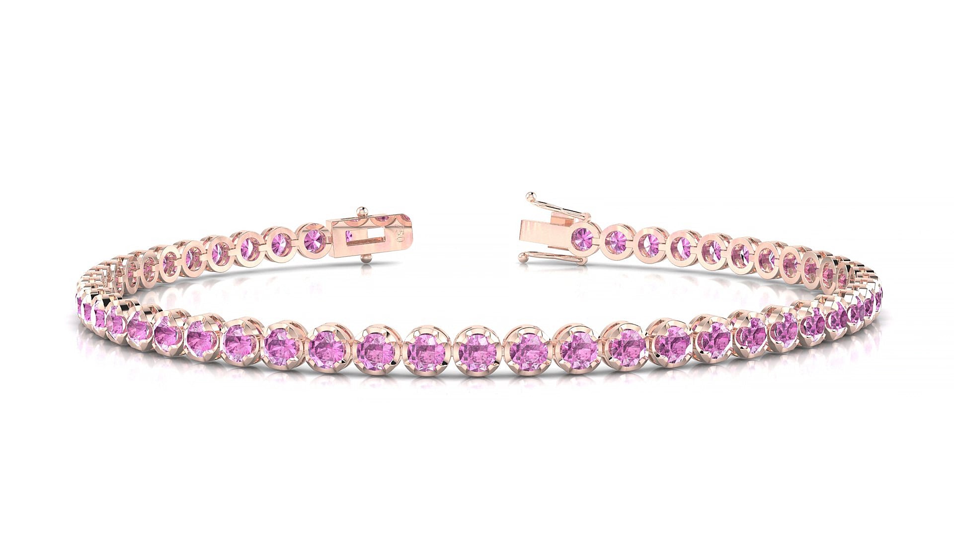 Bengal | 18k Rose Gold 2.5 mm Round Natural Pink Sapphire 15 cm Tennis Bracelet