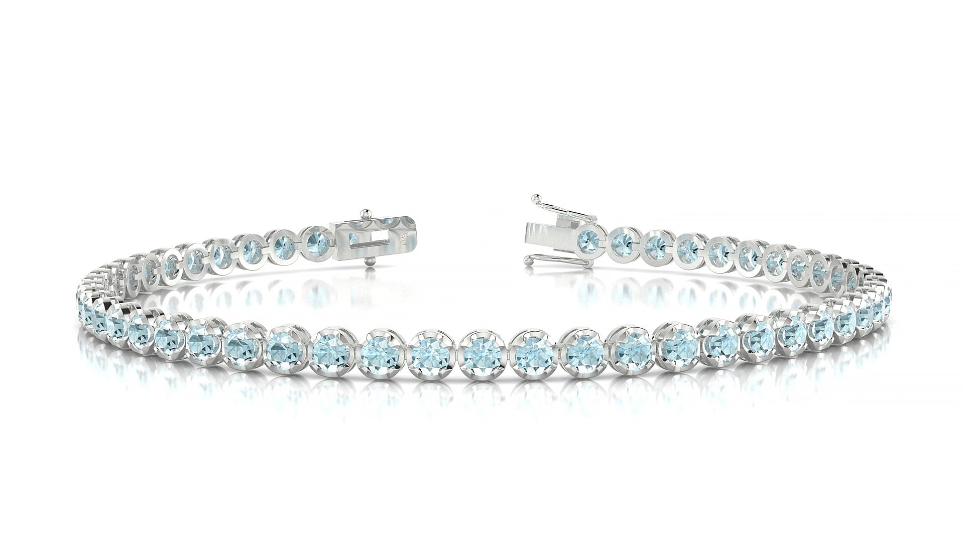Bengal | 18k White Gold 2.5 mm Round Natural Aquamarine 15 cm Tennis Bracelet