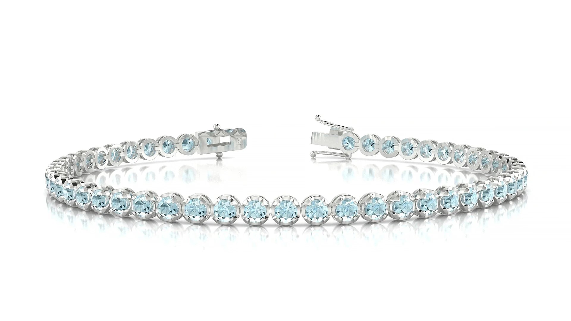 Bengal | 18k White Gold 2.5 mm Round Natural Aquamarine Tennis Bracelet