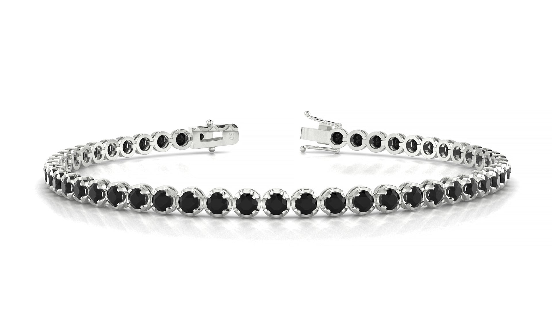 Bengal | 18k White Gold 2.5 mm Round Natural Black Diamond Tennis Bracelet
