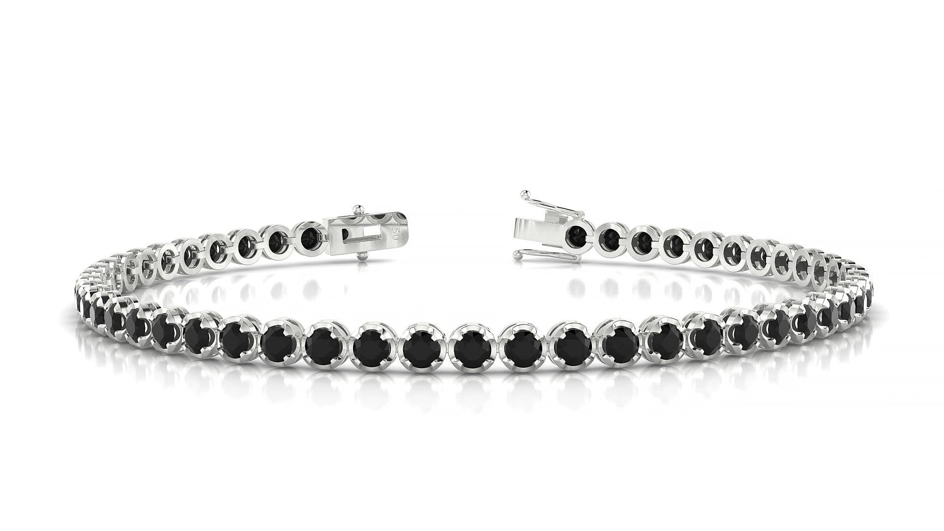Bengal | 18k White Gold 2.5 mm Round Natural Black Diamond 15 cm Tennis Bracelet