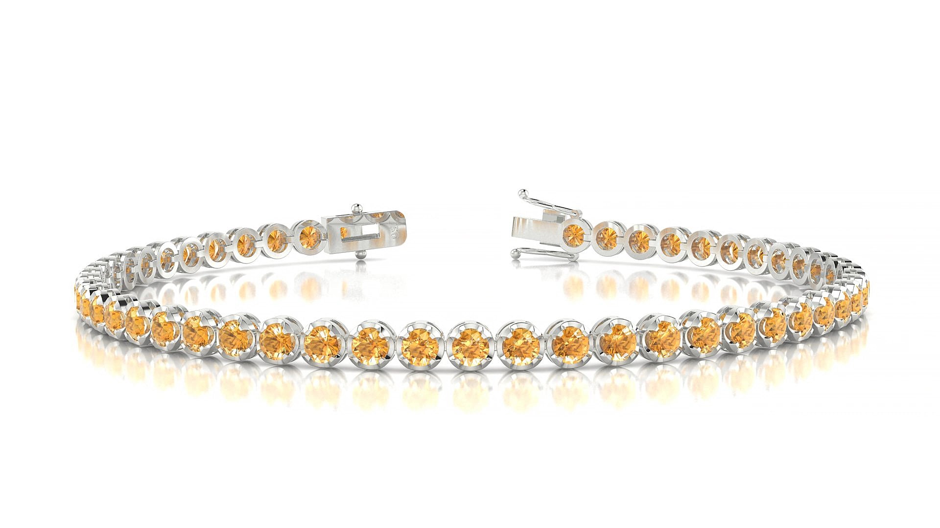 Bengal | 18k White Gold 2.5 mm Round Natural Citrine 18 cm Tennis Bracelet