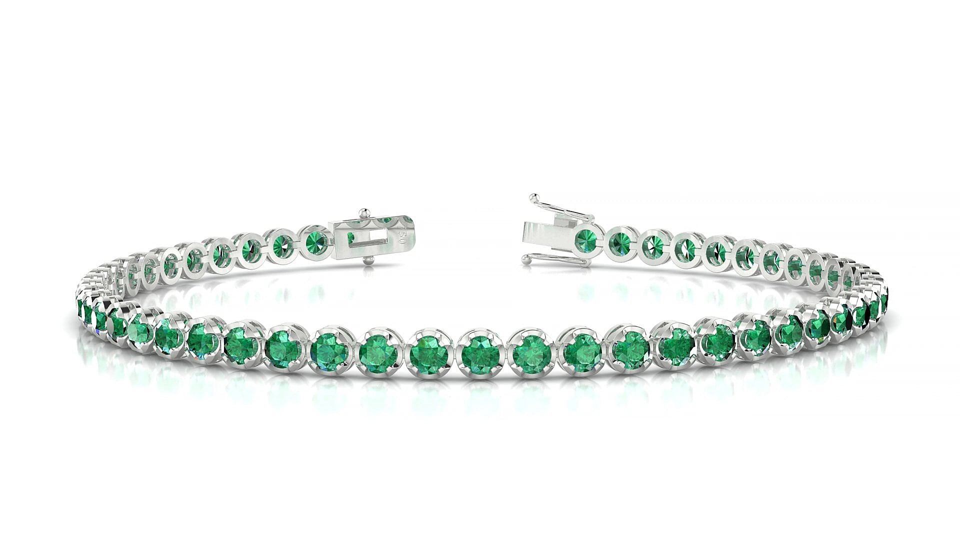 Bengal | 18k White Gold 2.5 mm Round Natural Emerald 15 cm Tennis Bracelet