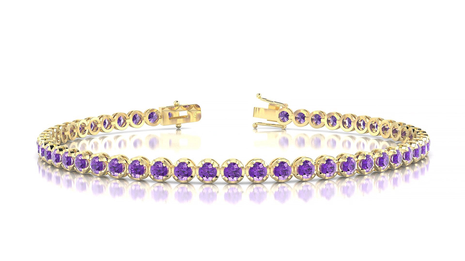 Bengal | 18k Yellow Gold 2.5 mm Round Natural Amethyst 18 cm Tennis Bracelet