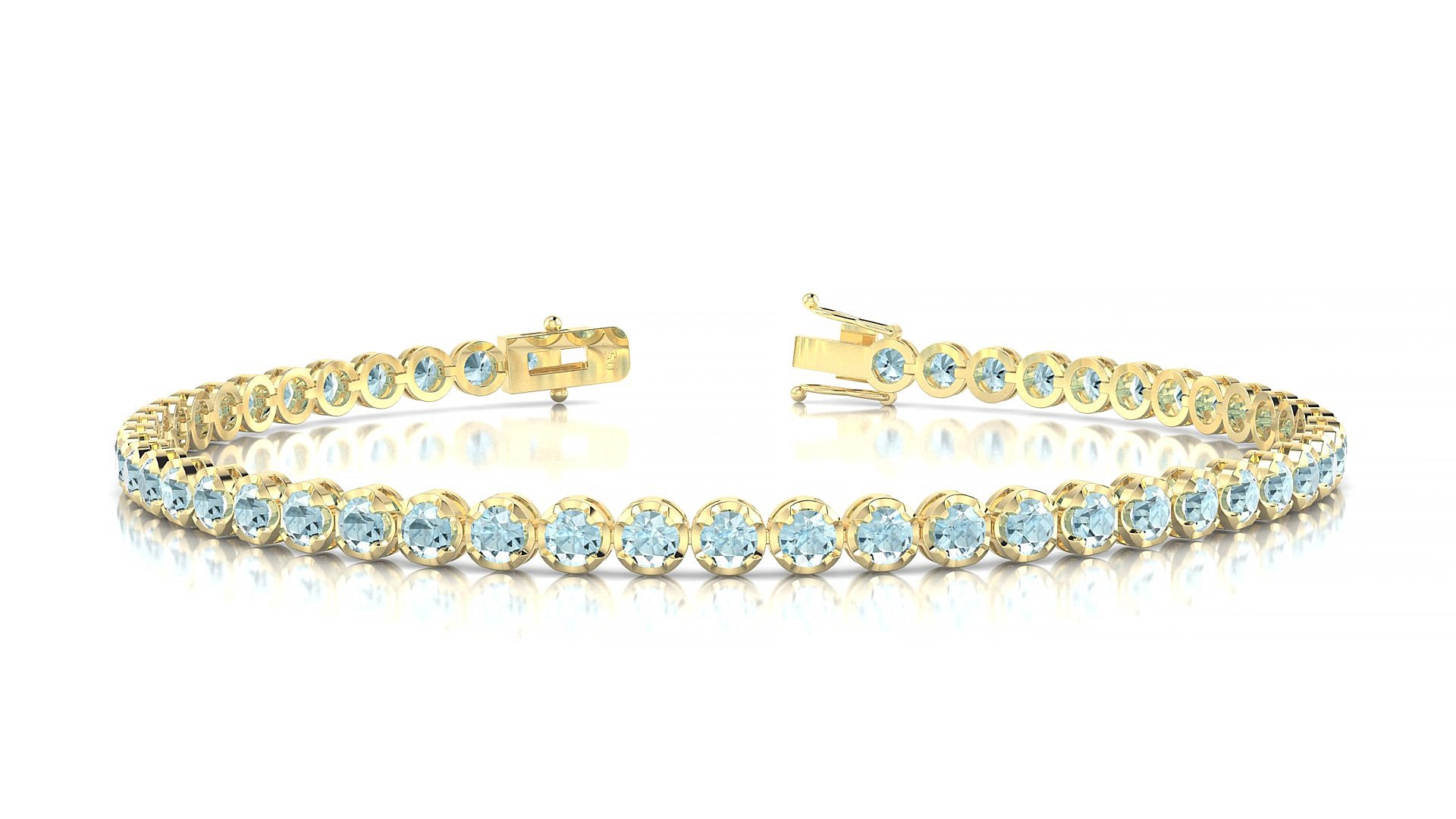 Bengal | 18k Yellow Gold 2.5 mm Round Natural Aquamarine 15 cm Tennis Bracelet