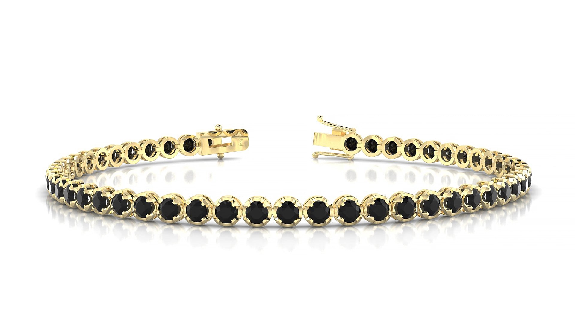 Bengal | 18k Yellow Gold 2.5 mm Round Natural Black Diamond 16 cm Tennis Bracelet