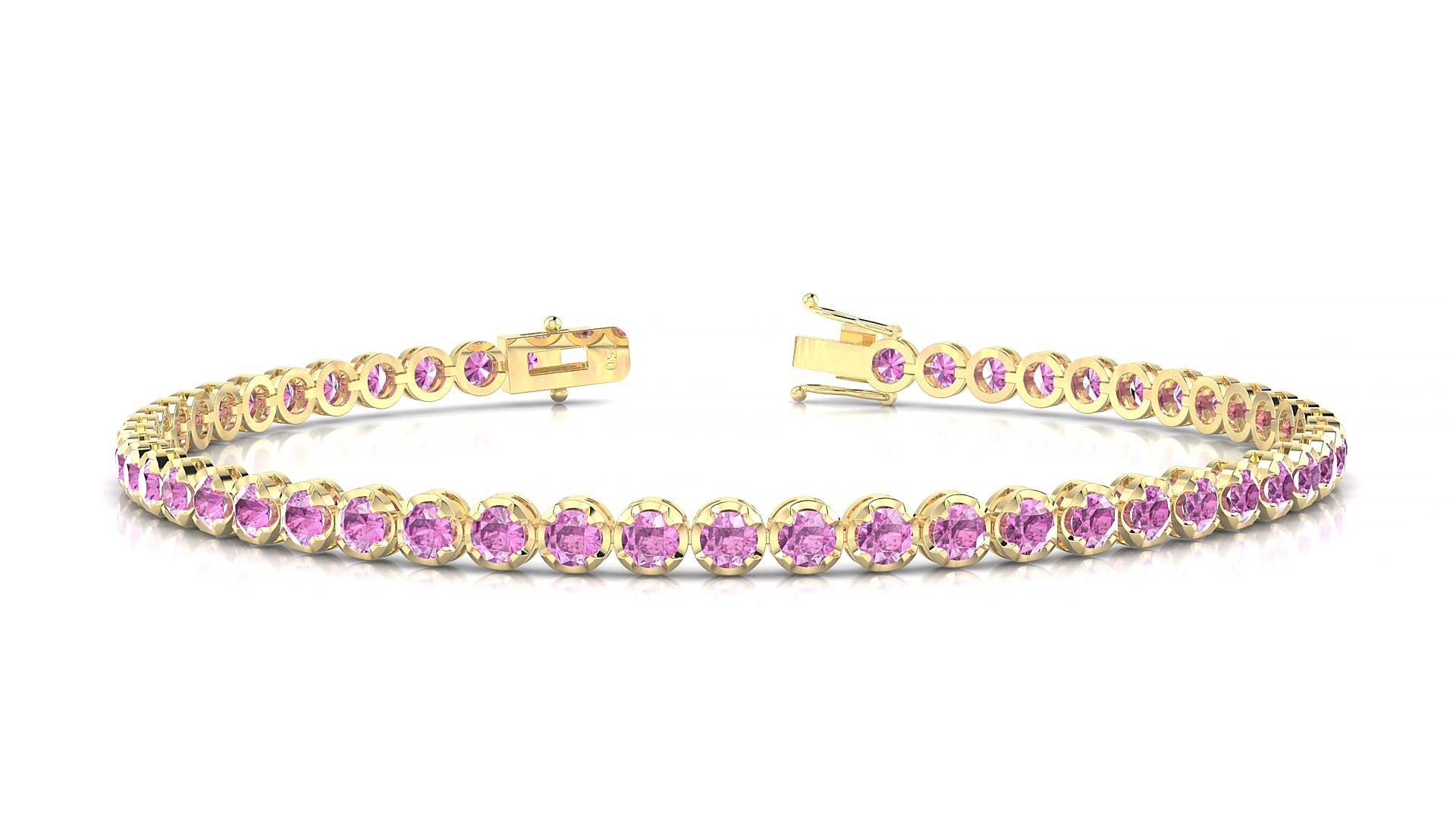 Bengal | 18k Yellow Gold 2.5 mm Round Natural Pink Sapphire 18 cm Tennis Bracelet