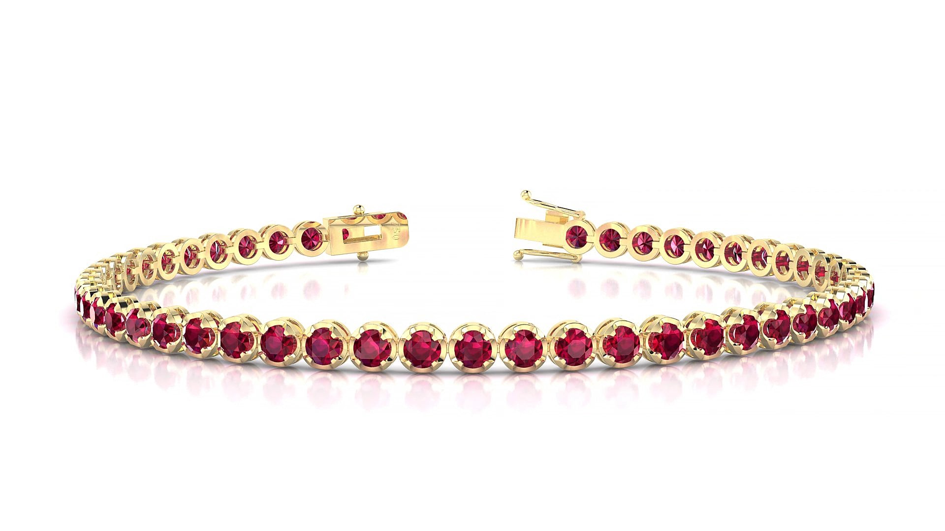 Bengal | 18k Yellow Gold 2.5 mm Round Natural Ruby 15 cm Tennis Bracelet